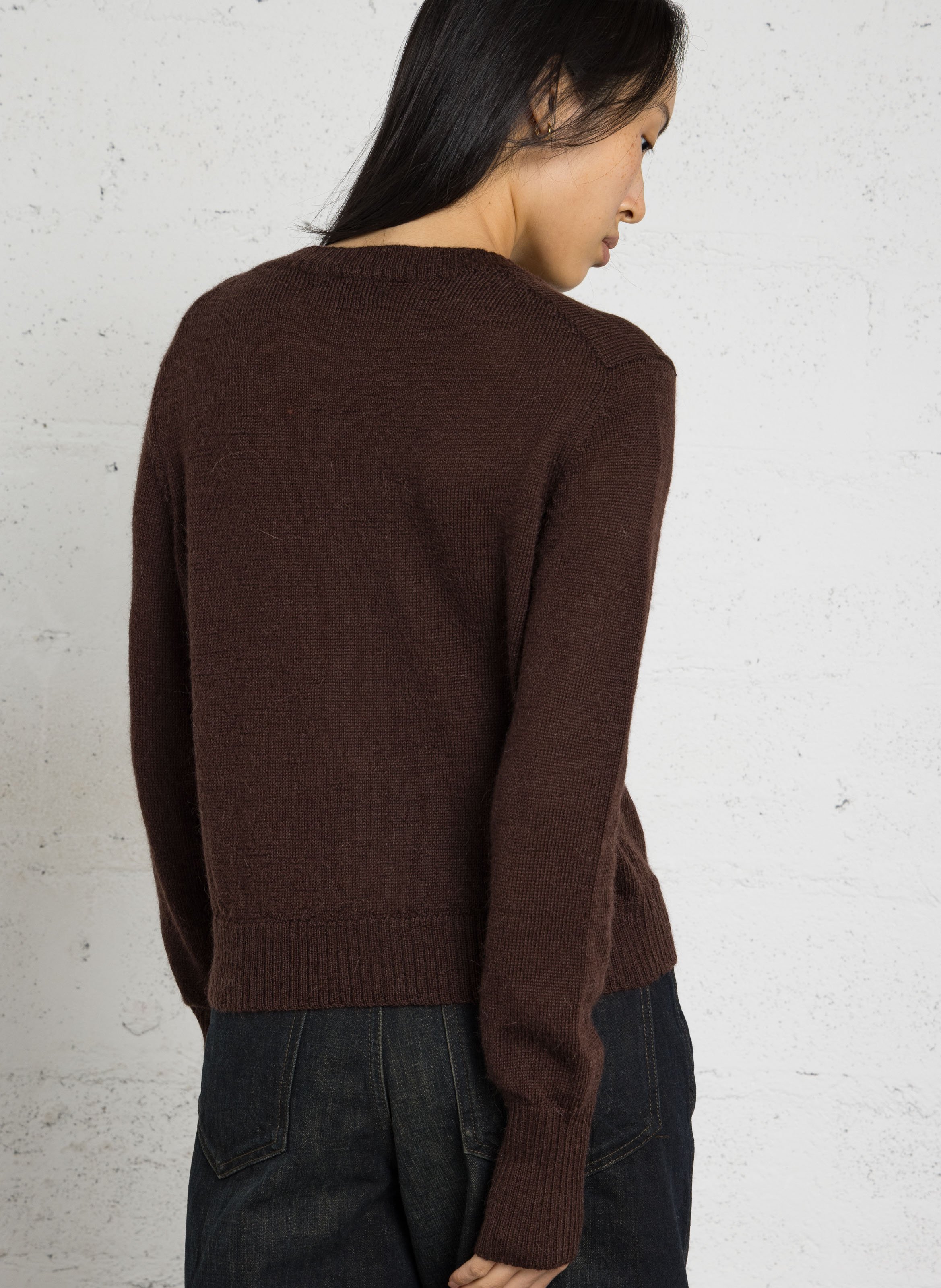 Gilet droit col rond en laine mérinos et alpaga griffith SOEUR Marron