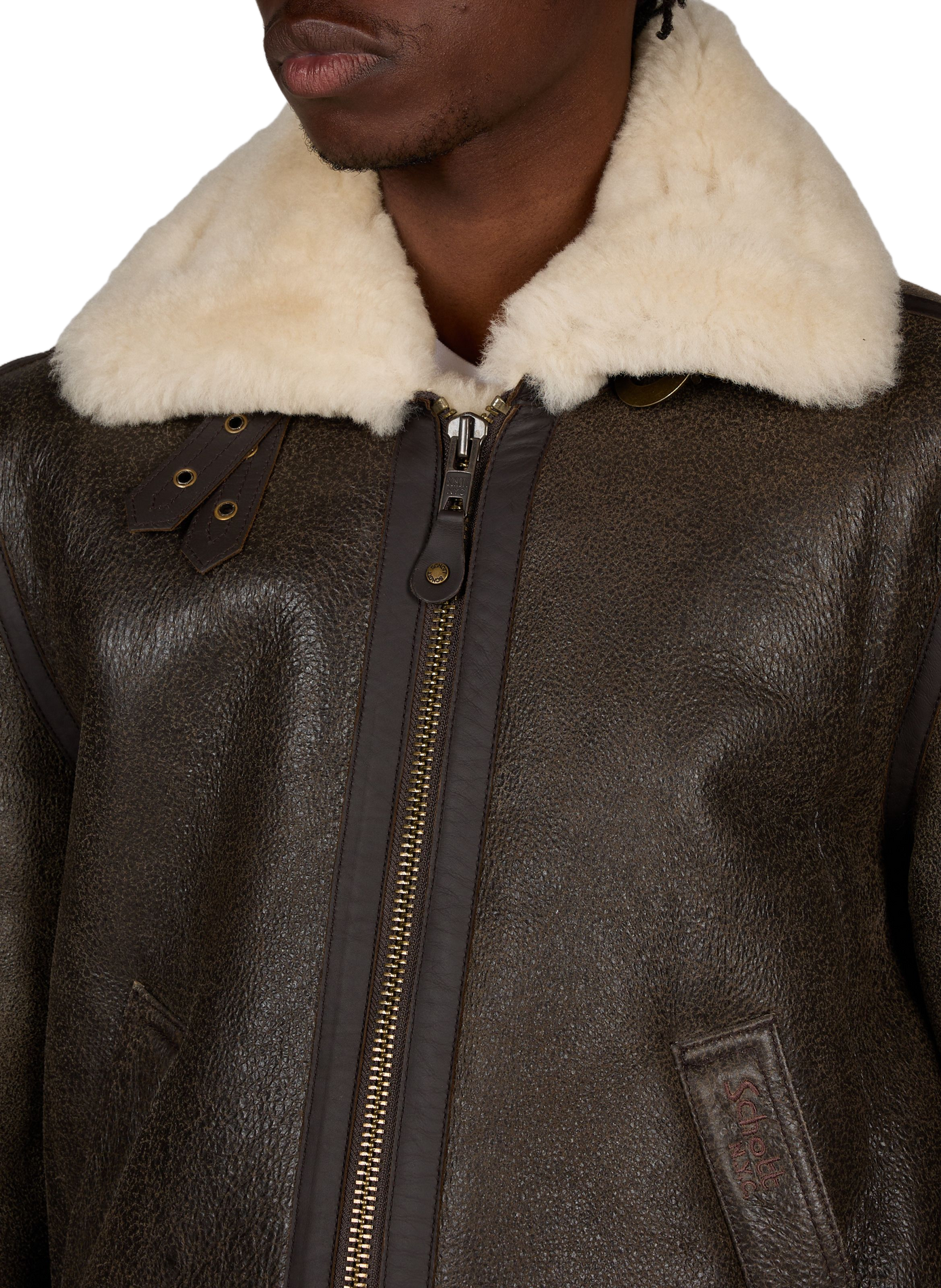 Sheepskin leather bomber jacket SCHOTT Brown