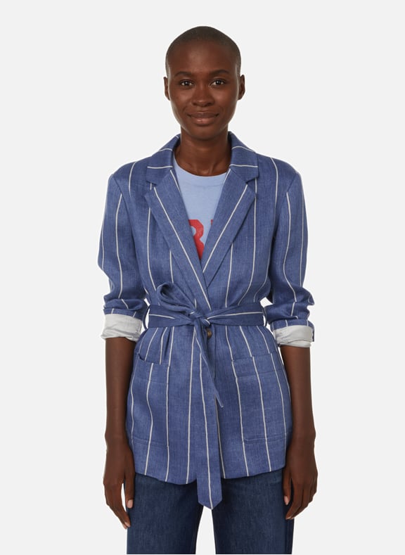 STRIPED COTTON AND LINEN JACKET POLO RALPH LAUREN for WOMEN