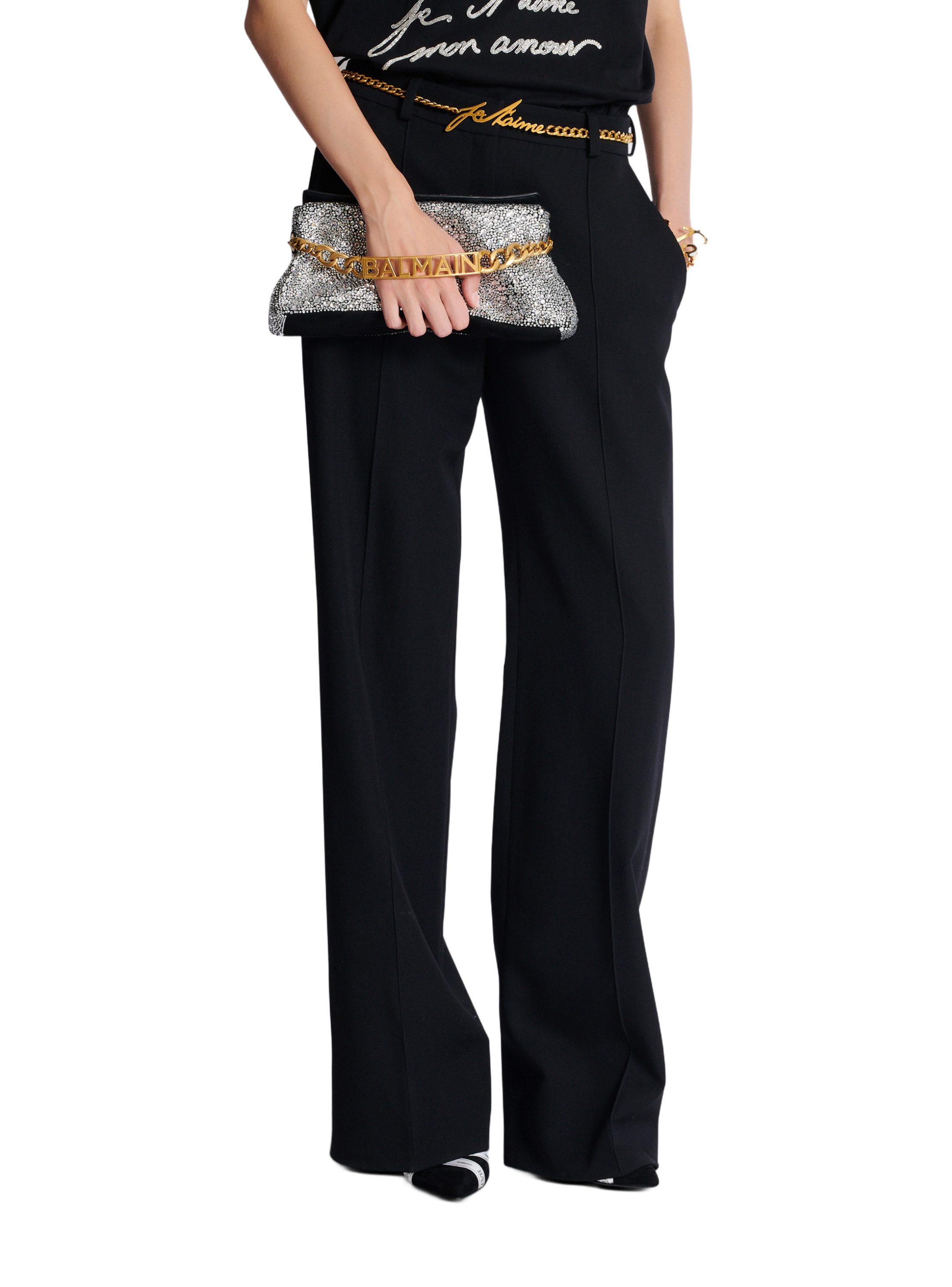 Pochette 1945 soft en cuir suédé et strass BALMAIN Argent