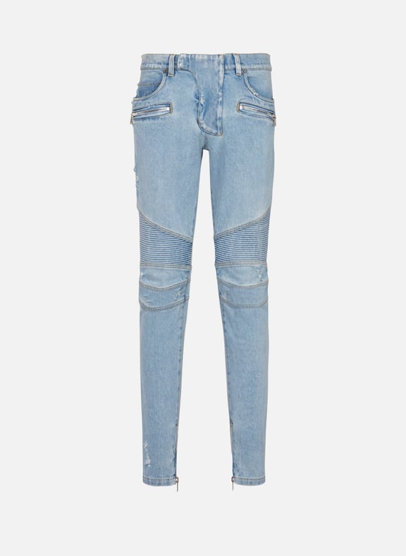 Jean biker en denim light blue Bleu by BALMAIN BALMAIN Jean biker en denim light blue Bleu