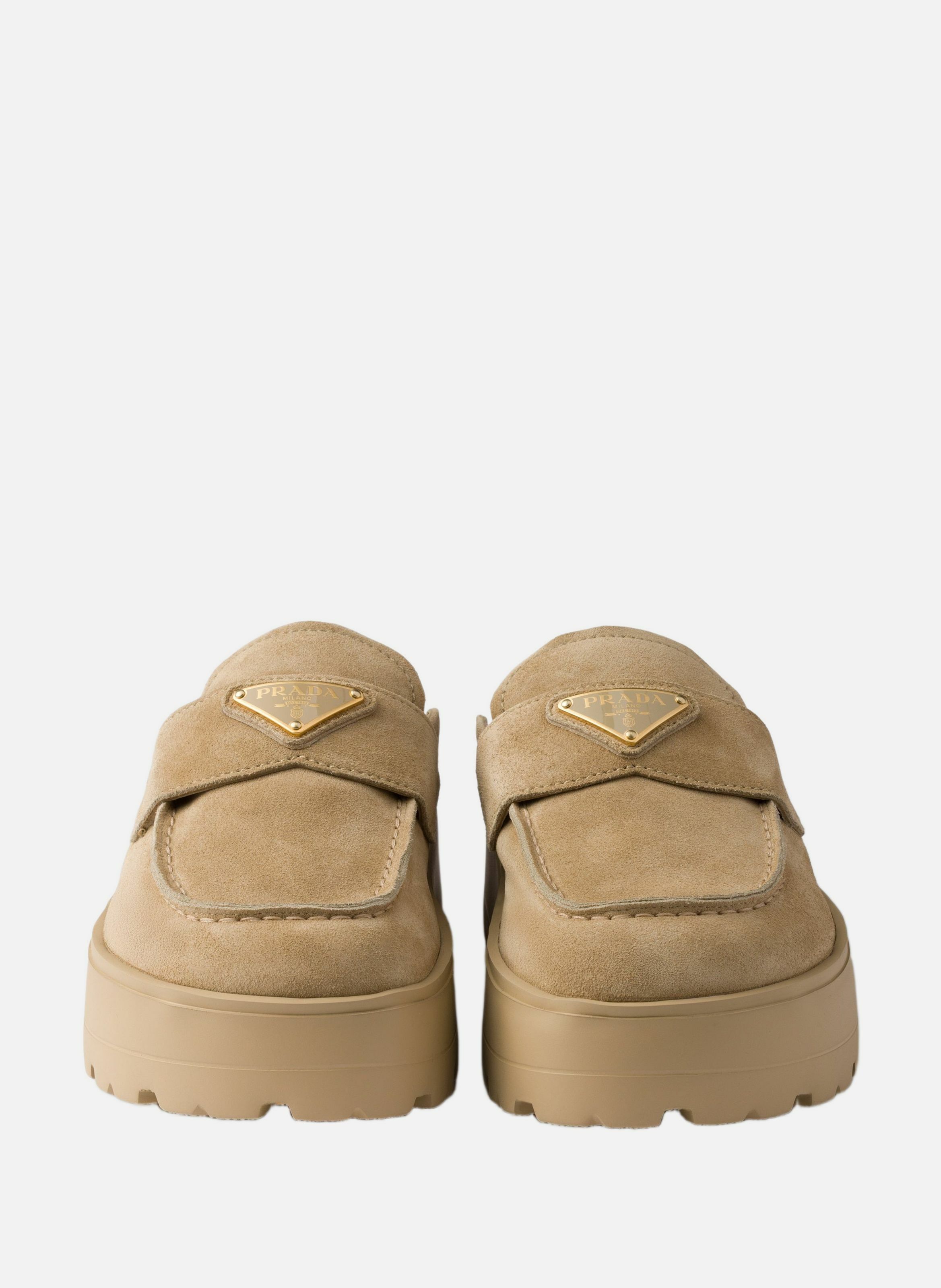 Mules à plateforme plate en veau velours PRADA Beige