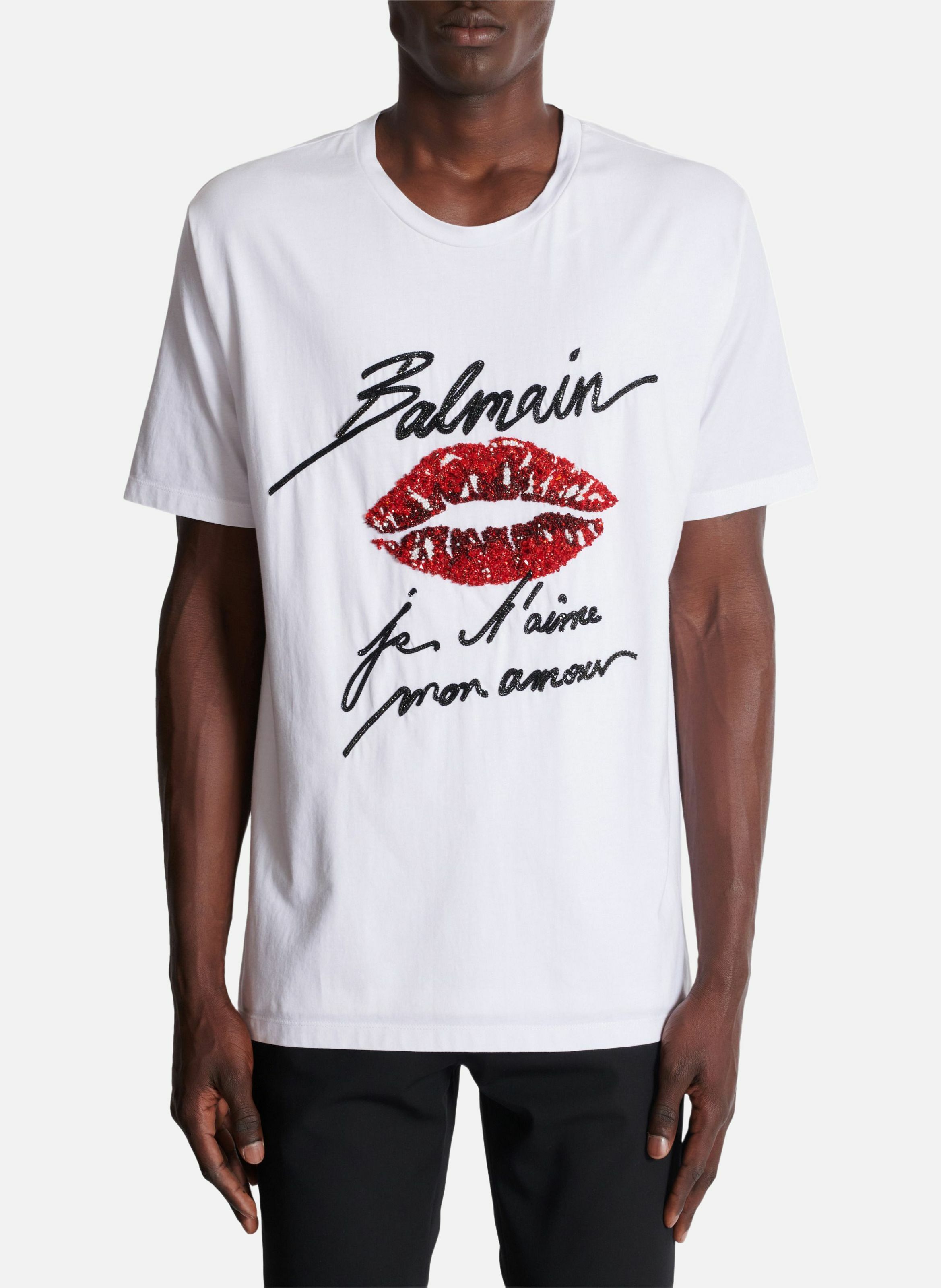 T-shirt brodé balmain « lettre d'amour » et lips BALMAIN Blanc