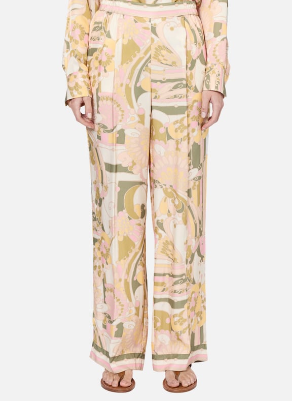 Pantalon large satiné imprimé foulard - lira Kaki by GERARD DAREL GERARD DAREL Pantalon large satiné imprimé foulard - lira Kaki