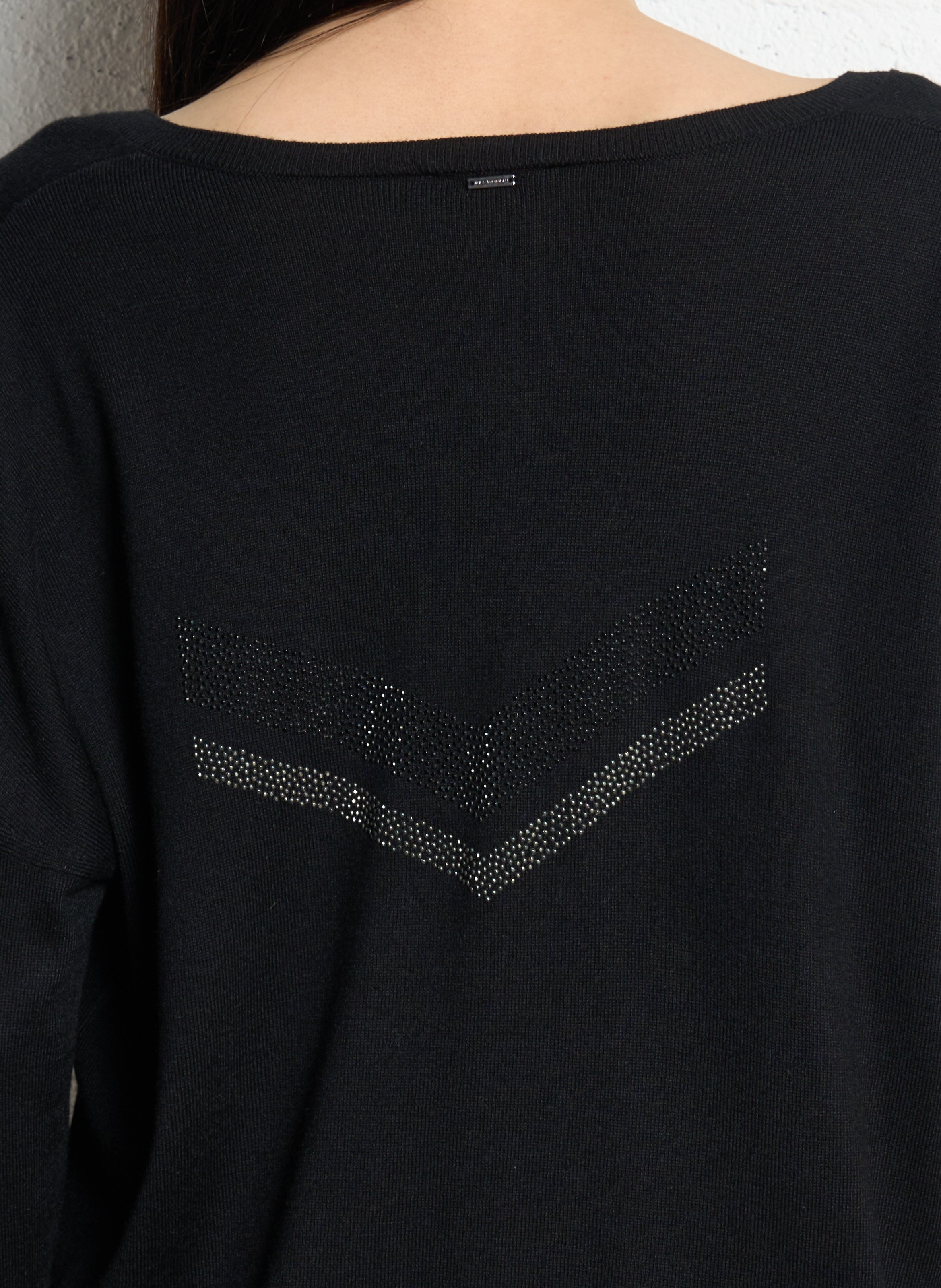 Pull droit col v en maille unie IKKS Noir