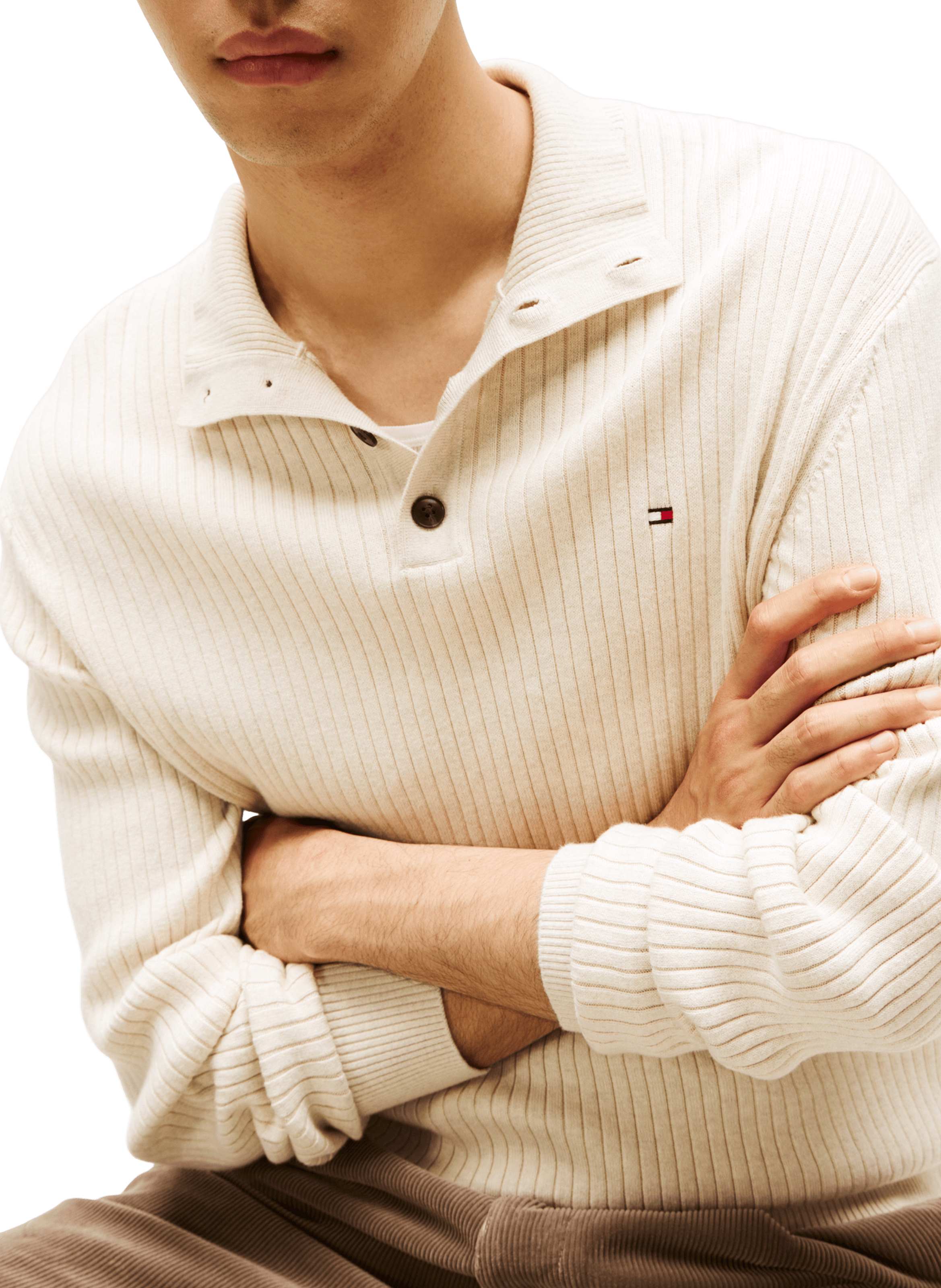 Buttoned collar sweater in cotton and cashmere TOMMY HILFIGER Beige