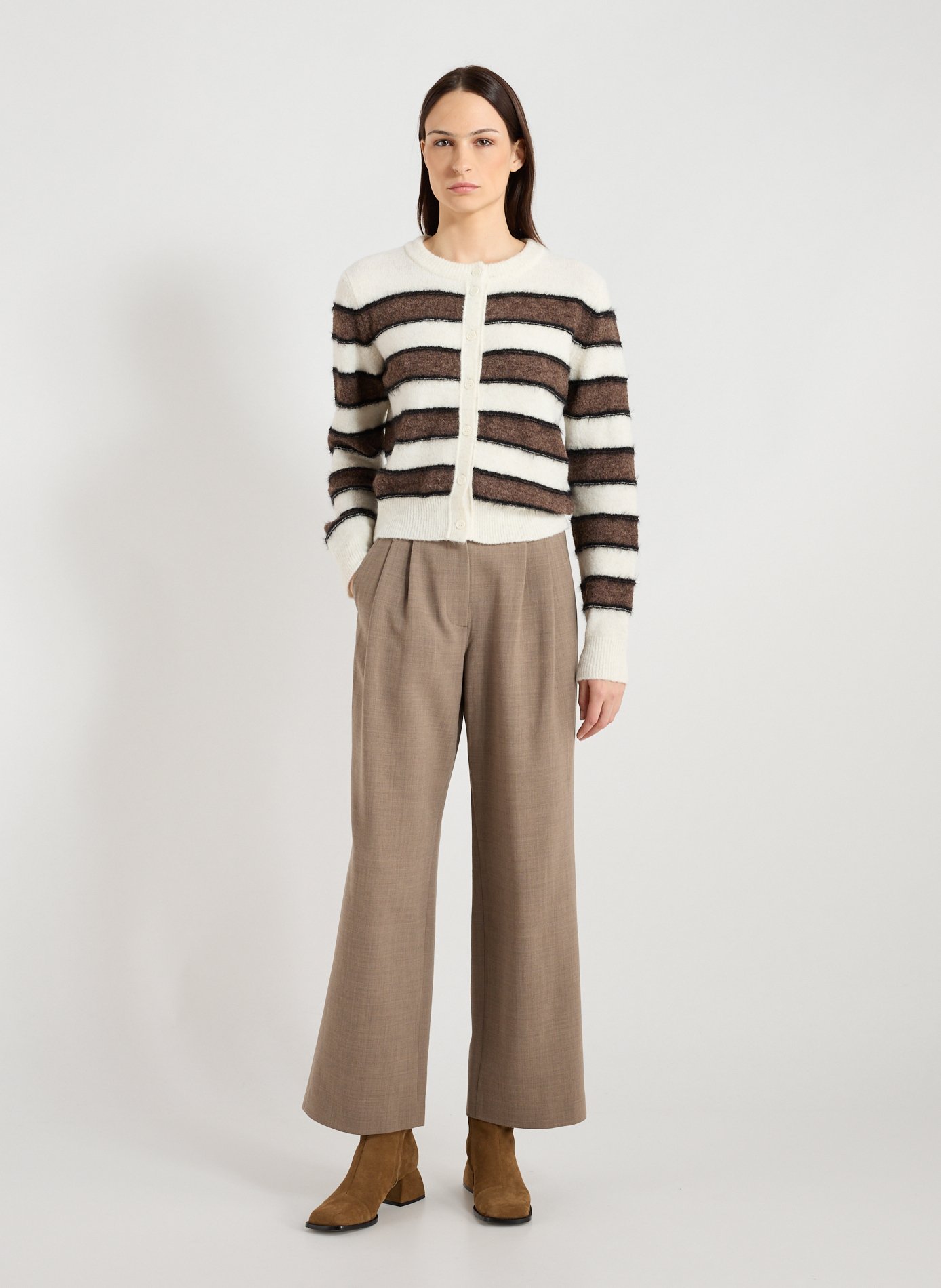 SANDBEIGE Straight wool-blend trousers  Beige
