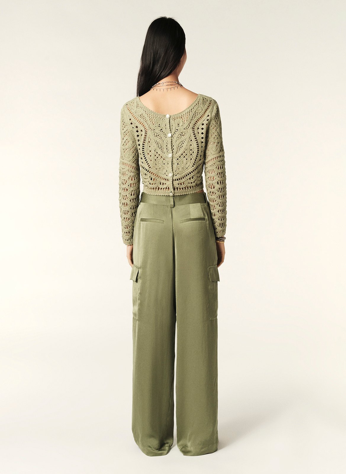 Pantalon large effet satiné cary BA&SH Kaki