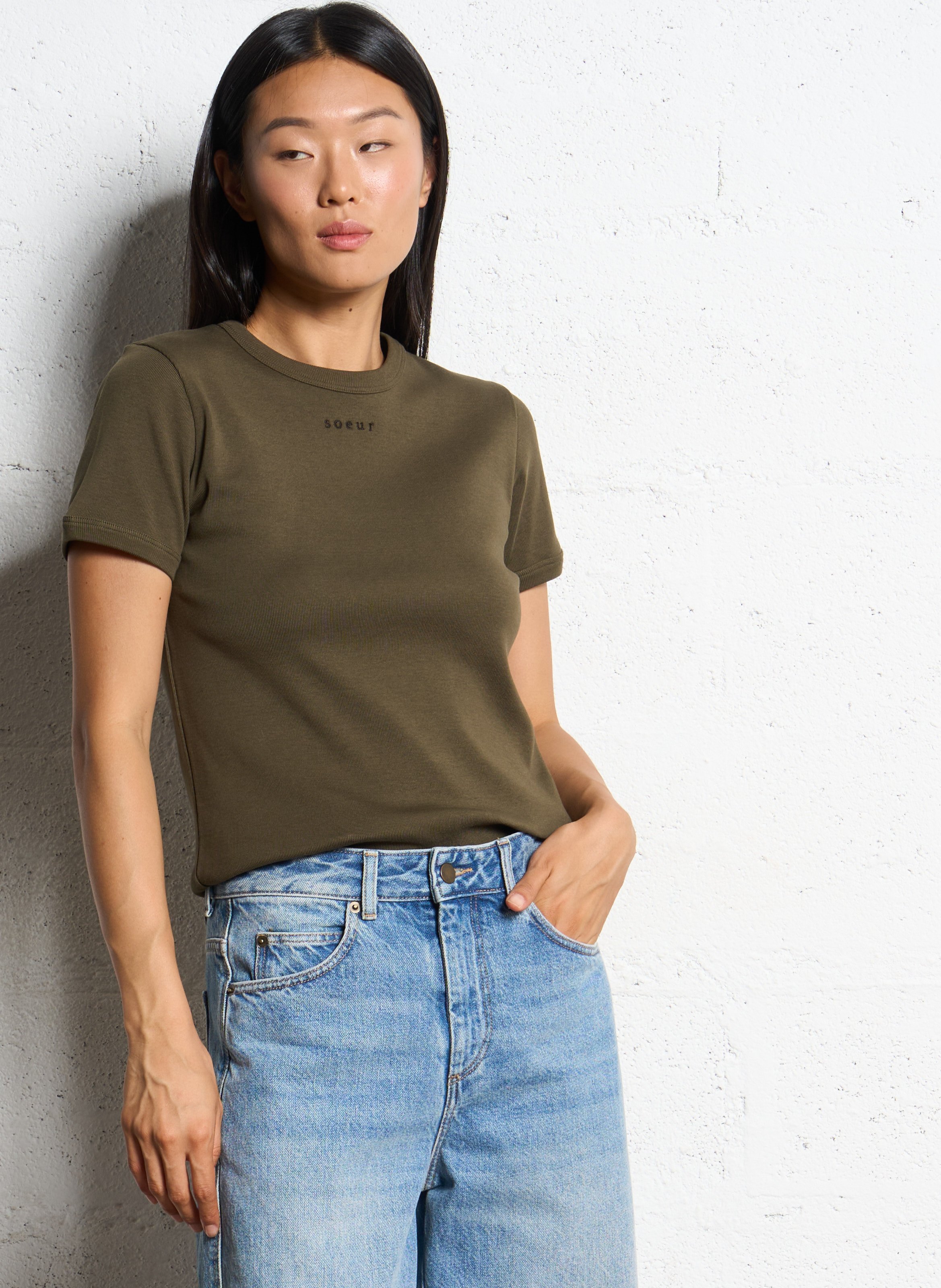 Tee-shirt ajusté en coton aristide SOEUR Kaki