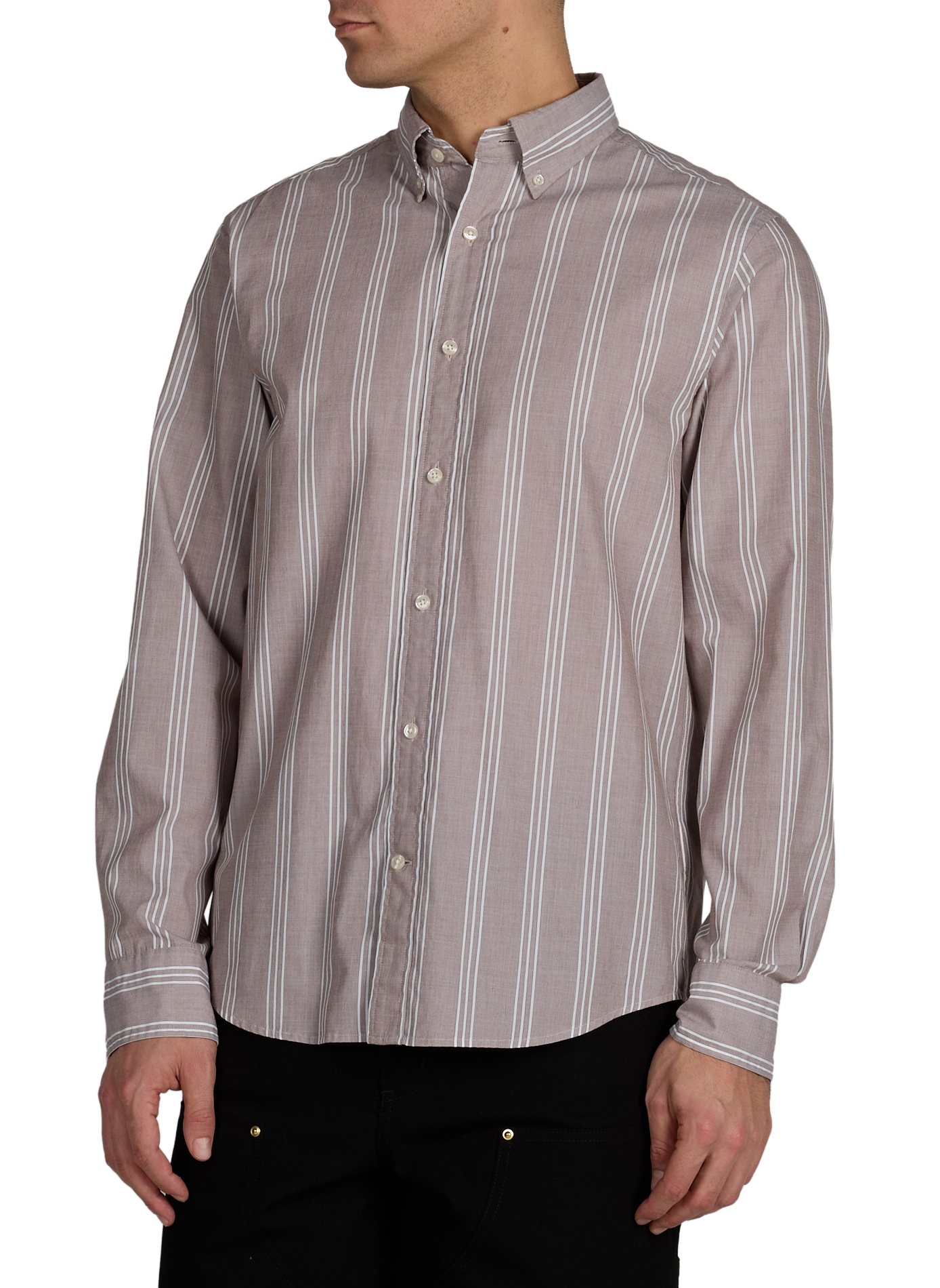 Chemise à rayures col américain en coton GANT Marron