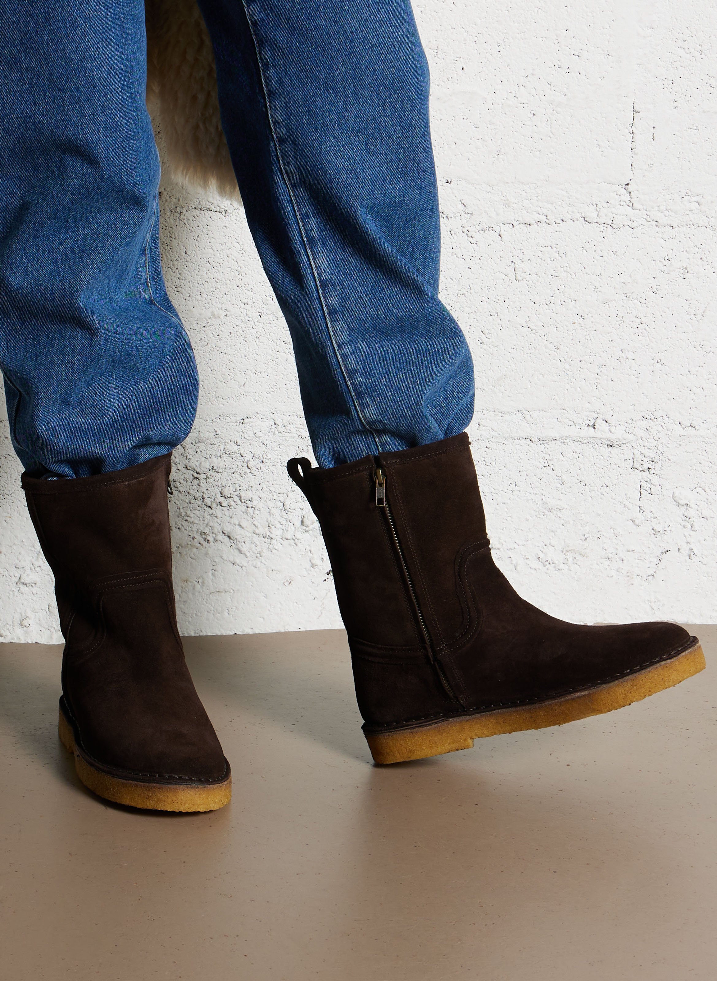 Bottes fourrées en cuir velours texas SOEUR Marron