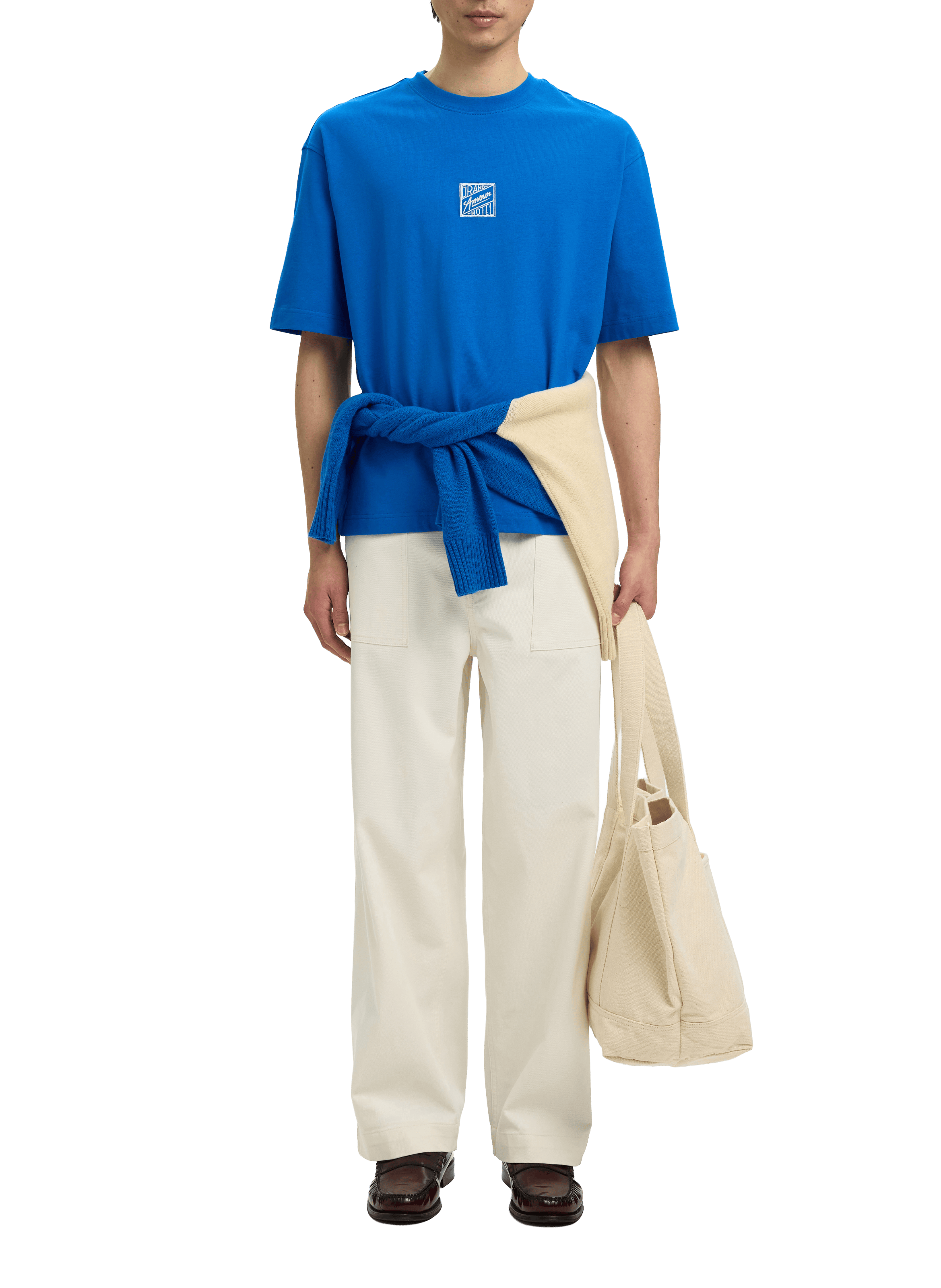 Cotton round-neck T-shirt SELECTED Blue