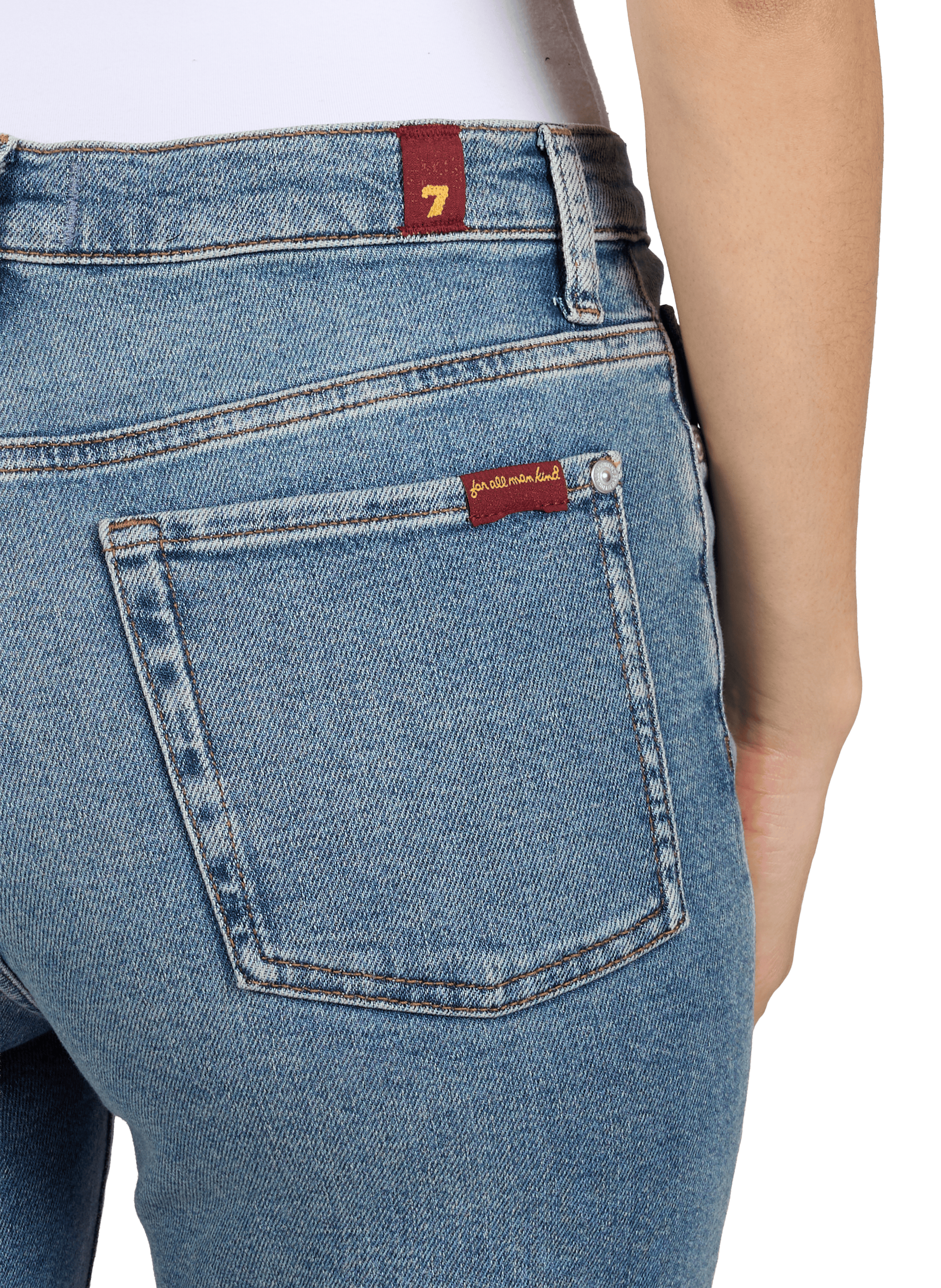 Jean flare taille haute en coton mélangé 7 FOR ALL MANKIND Bleu