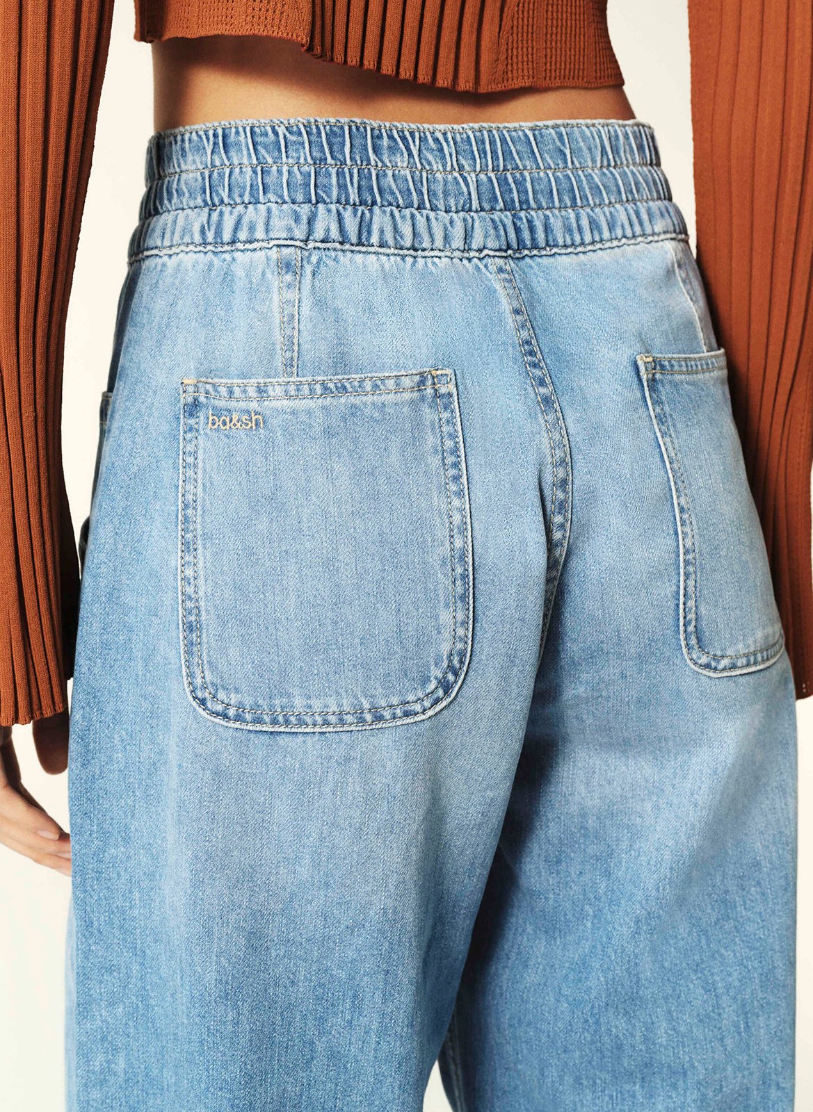 Pantalon large taille haute en coton mima BA&SH Bleu