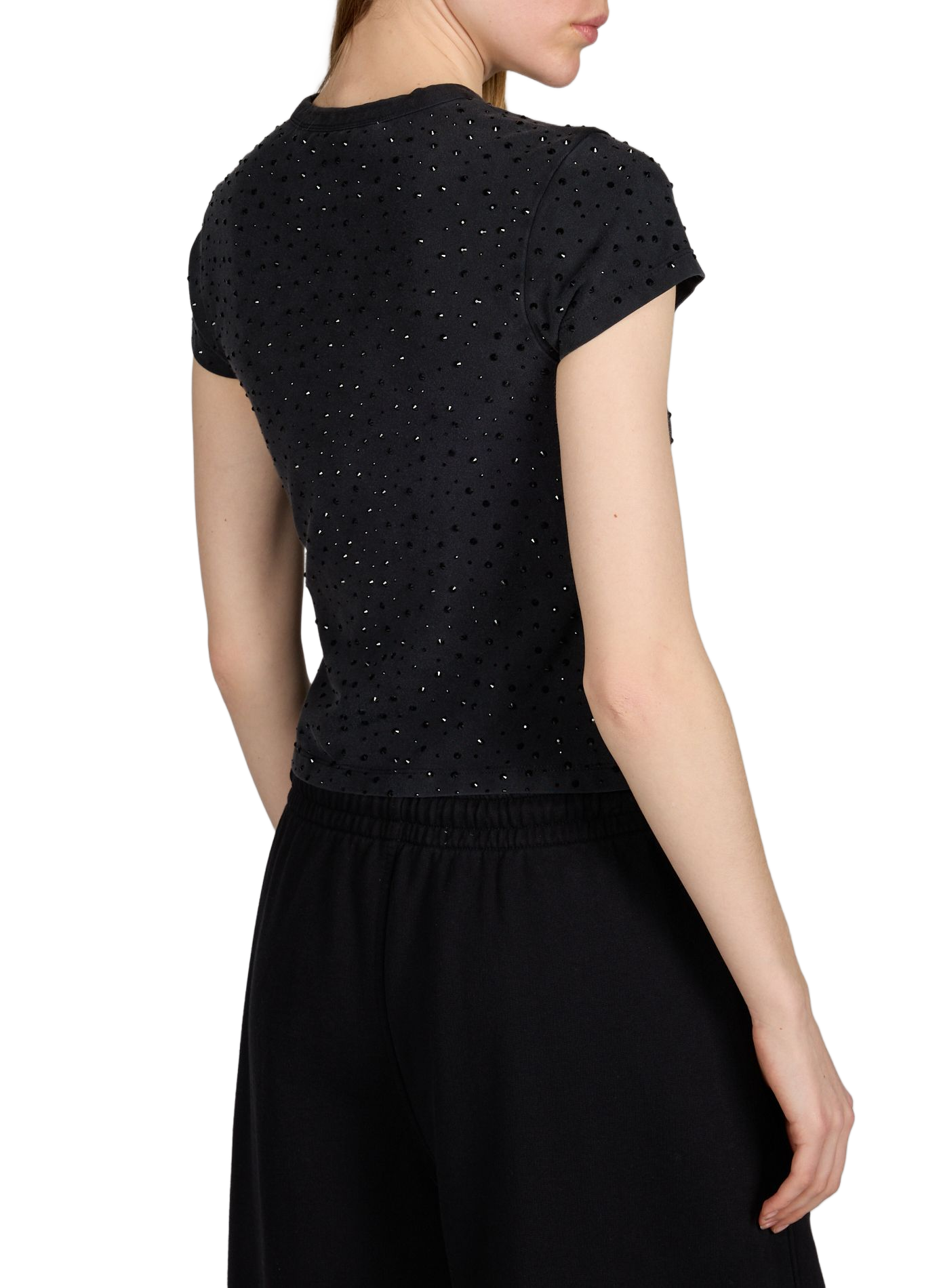 T-shirt with rhinestones in blended cotton ALEXANDER WANG Black