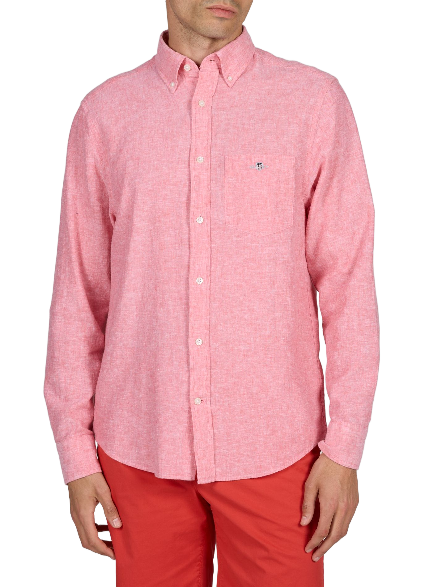 Chemise col américain en lin et coton GANT Rose