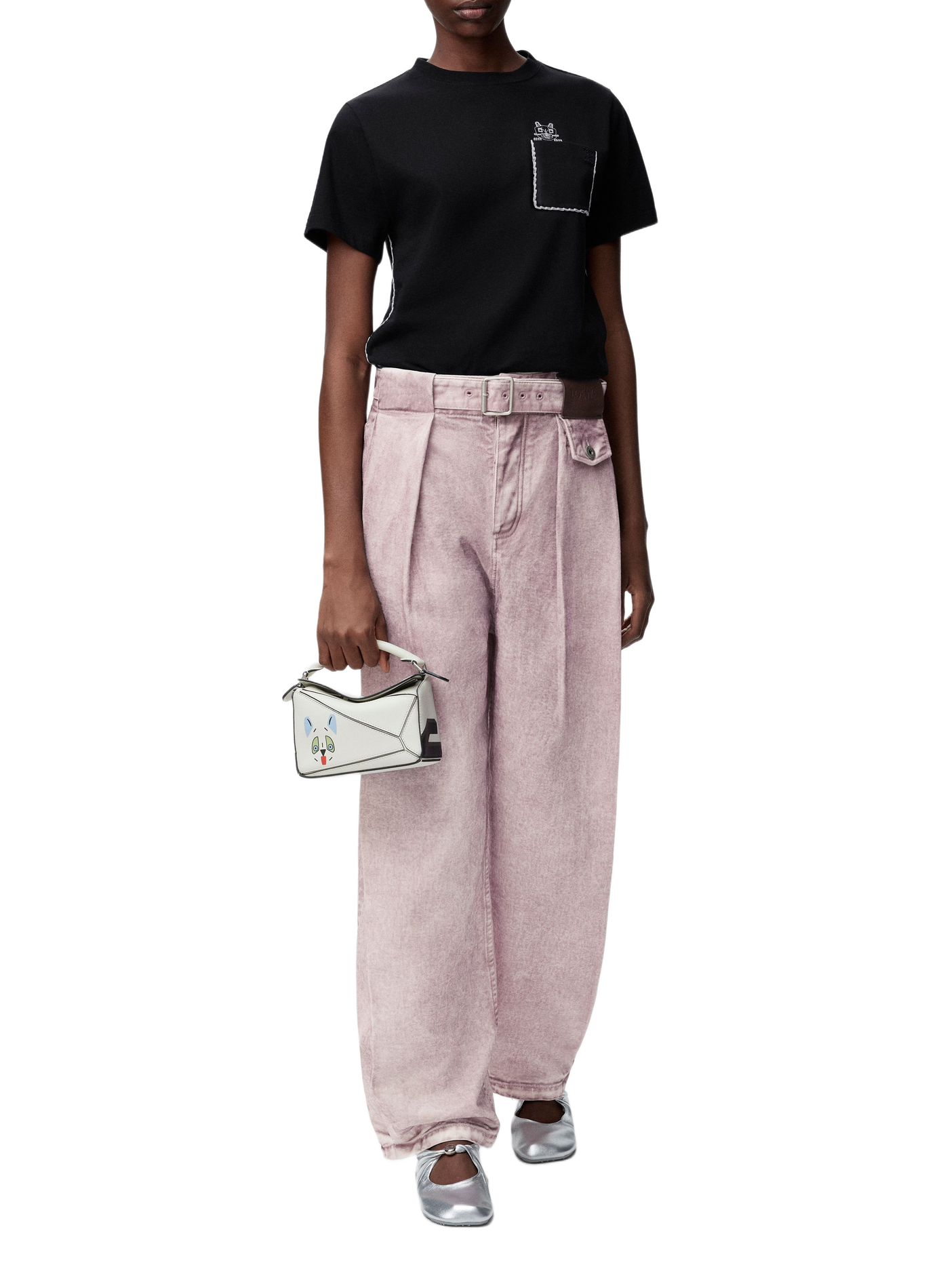 Wide-leg jeans with cotton denim belt LOEWE Pink