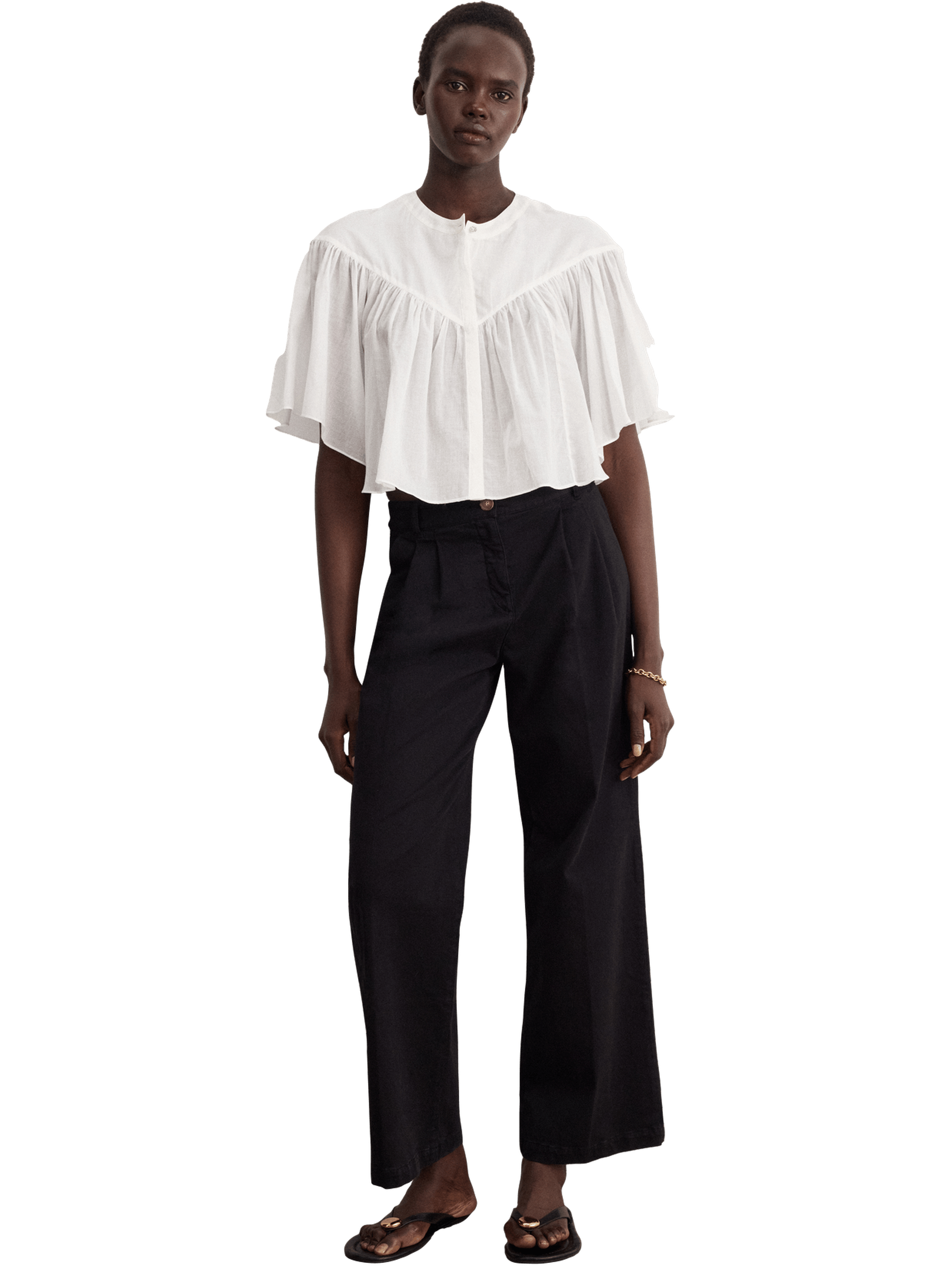 Chemise courte à volants en coton - clary PABLO Beige