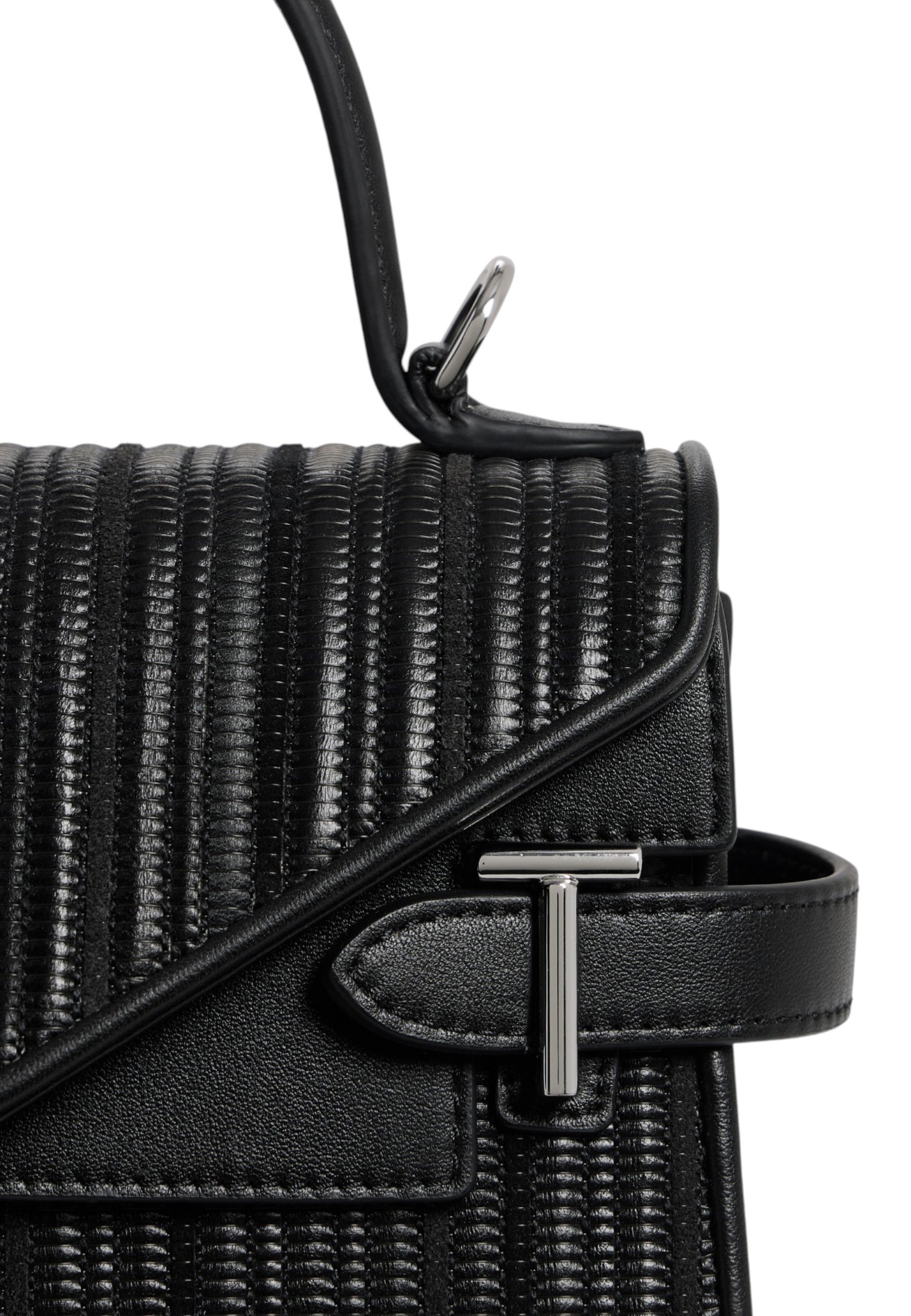 Petit sac à main double rabat emilie en cuir tressé réemployé LE TANNEUR Noir