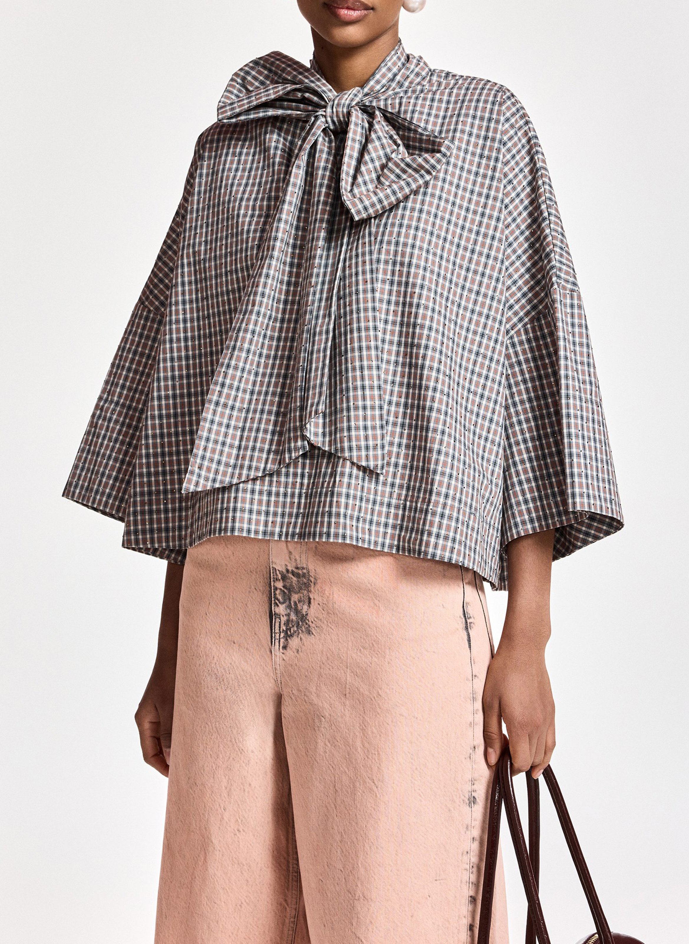 Top oversize col lavallière en coton kefir ESSENTIEL ANTWERP Gris