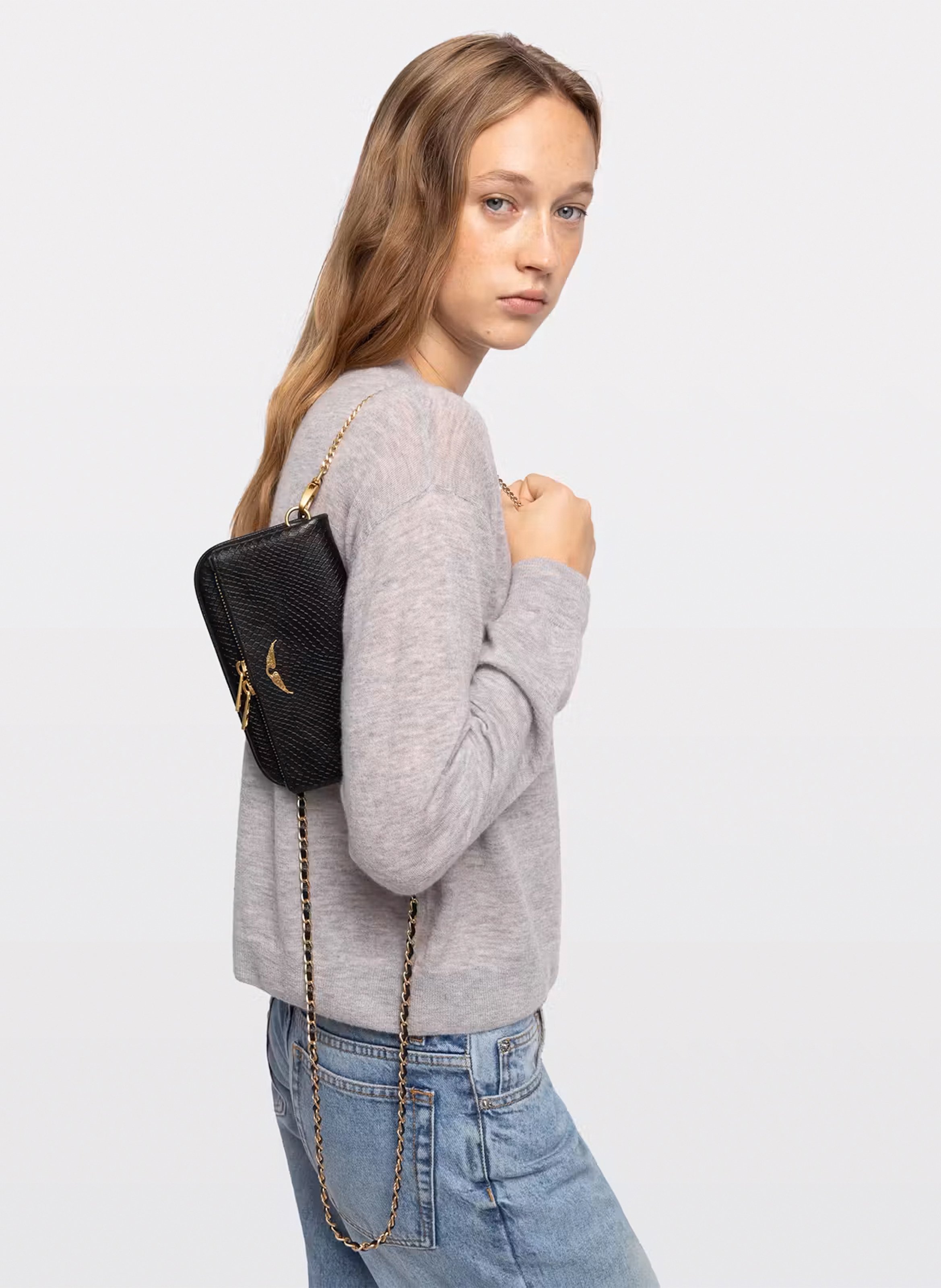 Schoudertas met mini rock-effect pythonleer ZADIG&VOLTAIRE Zwart