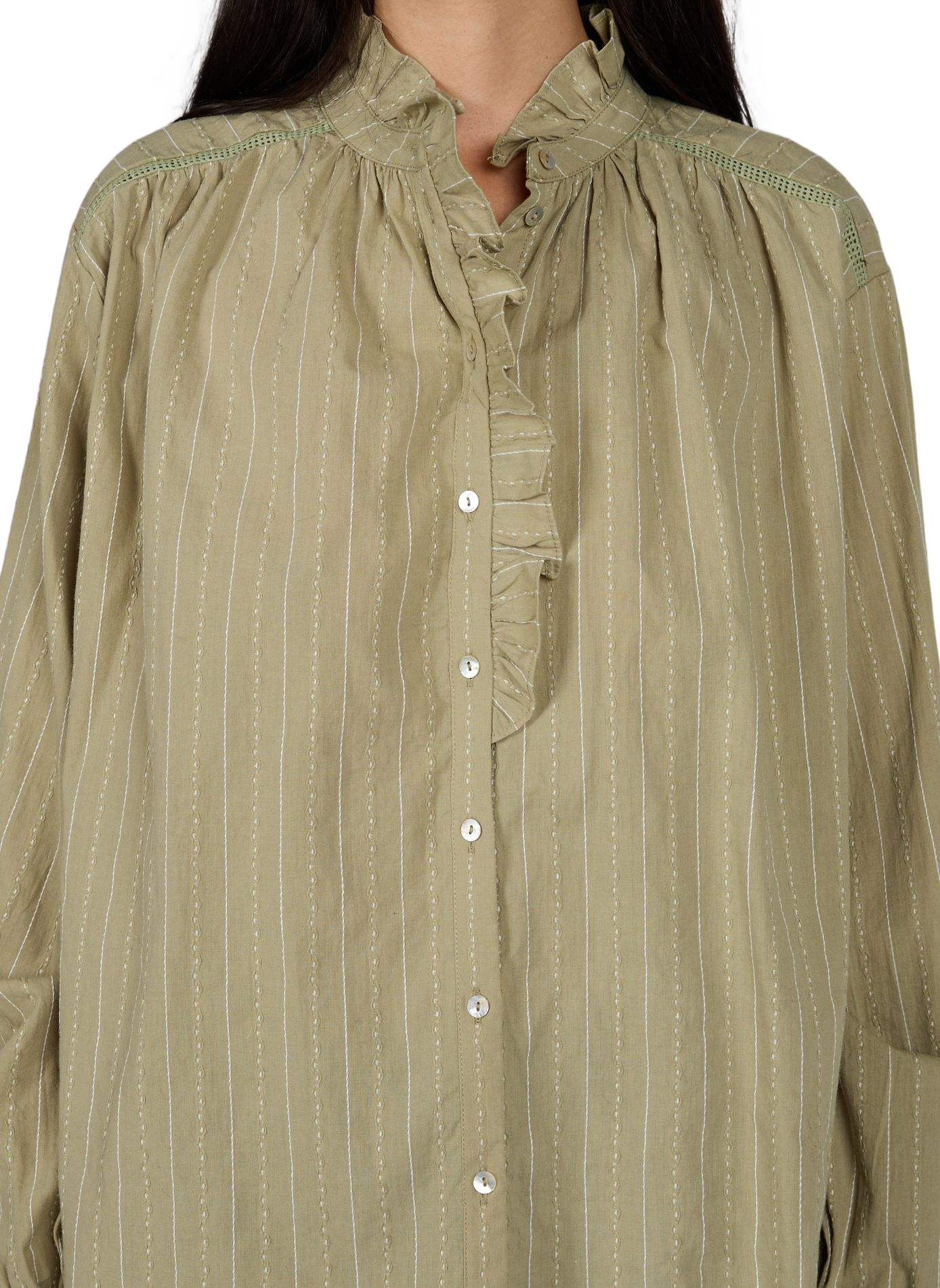 Embroidered ruffled cotton shirt ARTLOVE Green