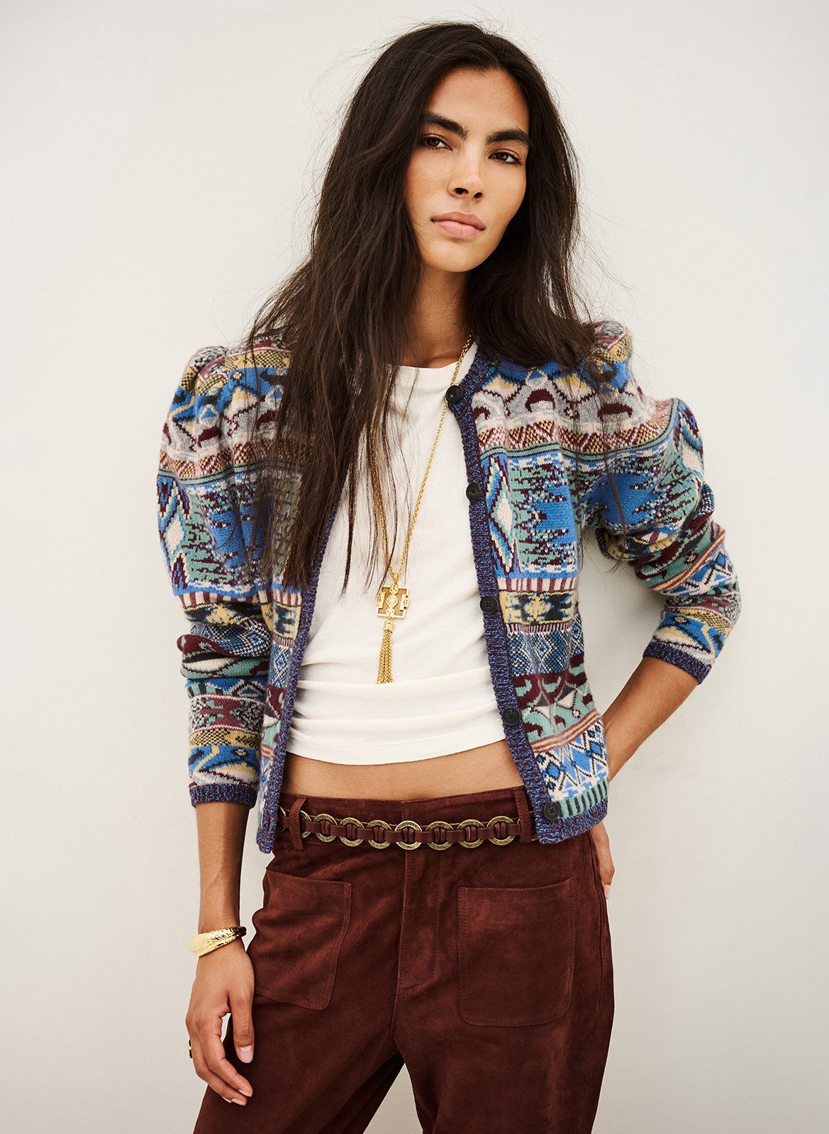 Cardigan droit col rond imprimé maja BA&SH Multicolore