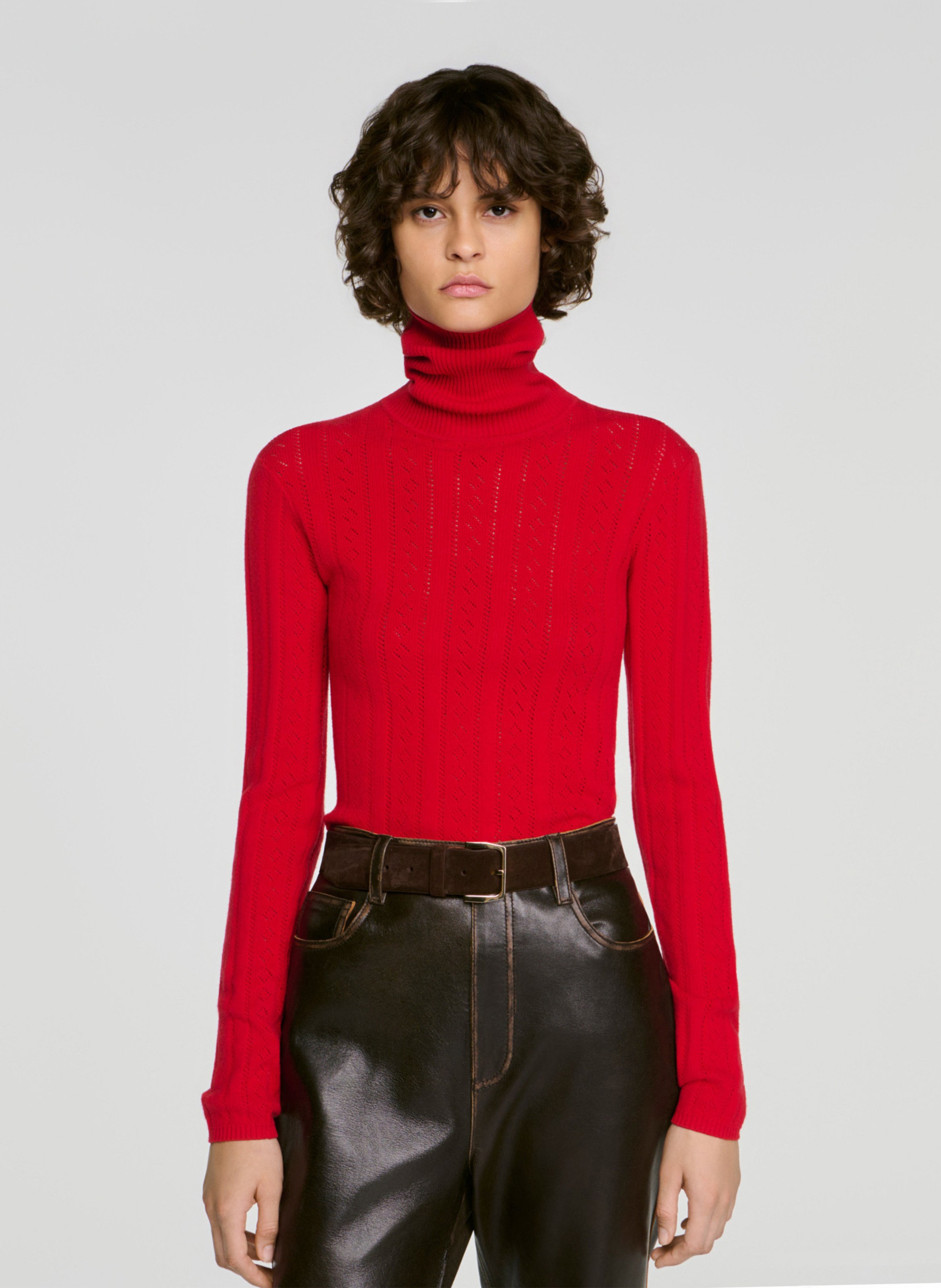 Pull droit col roulé SANDRO Rouge
