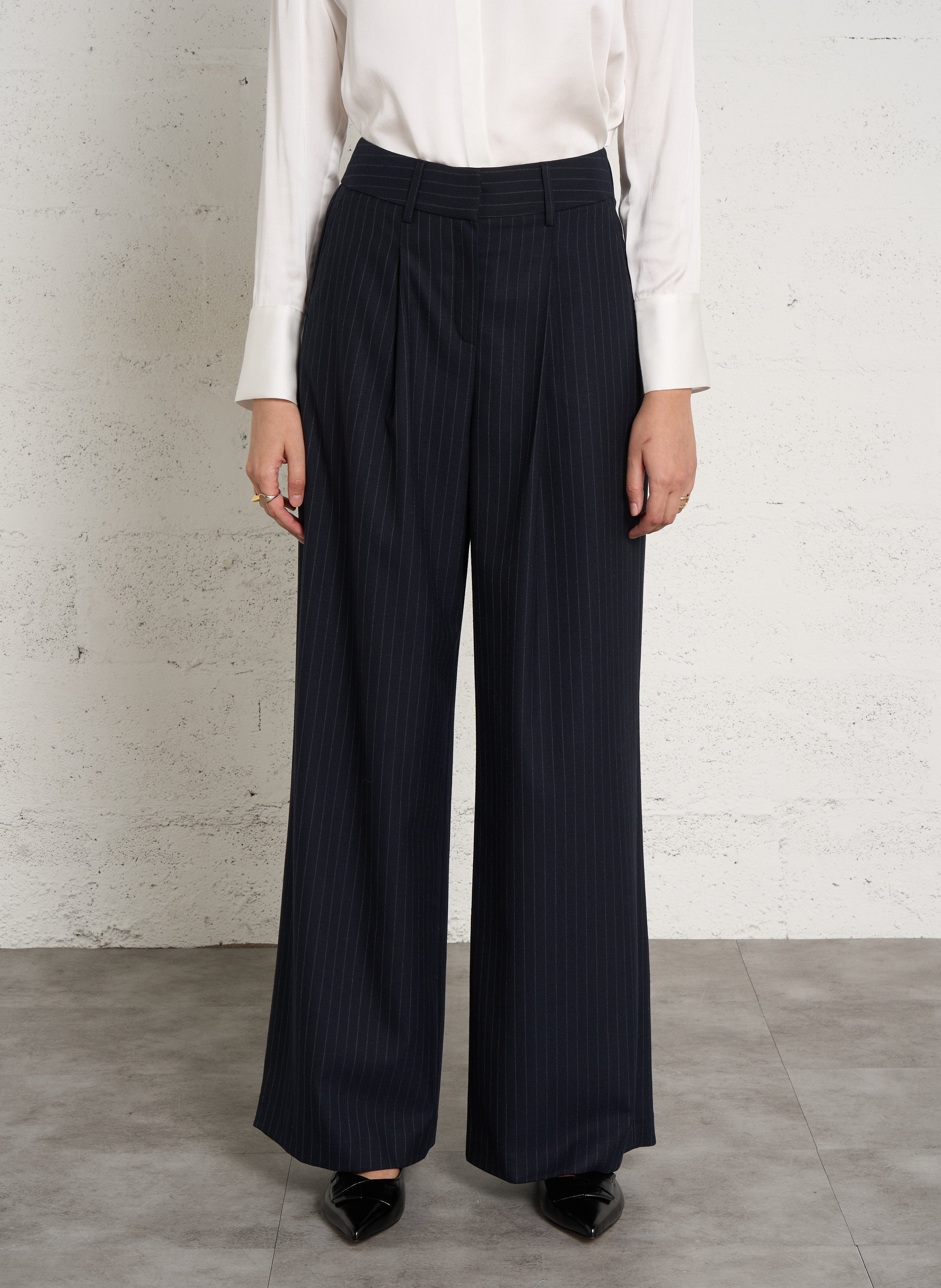 Pantalon large rayé à pinces flaubert MAISON 123 Bleu
