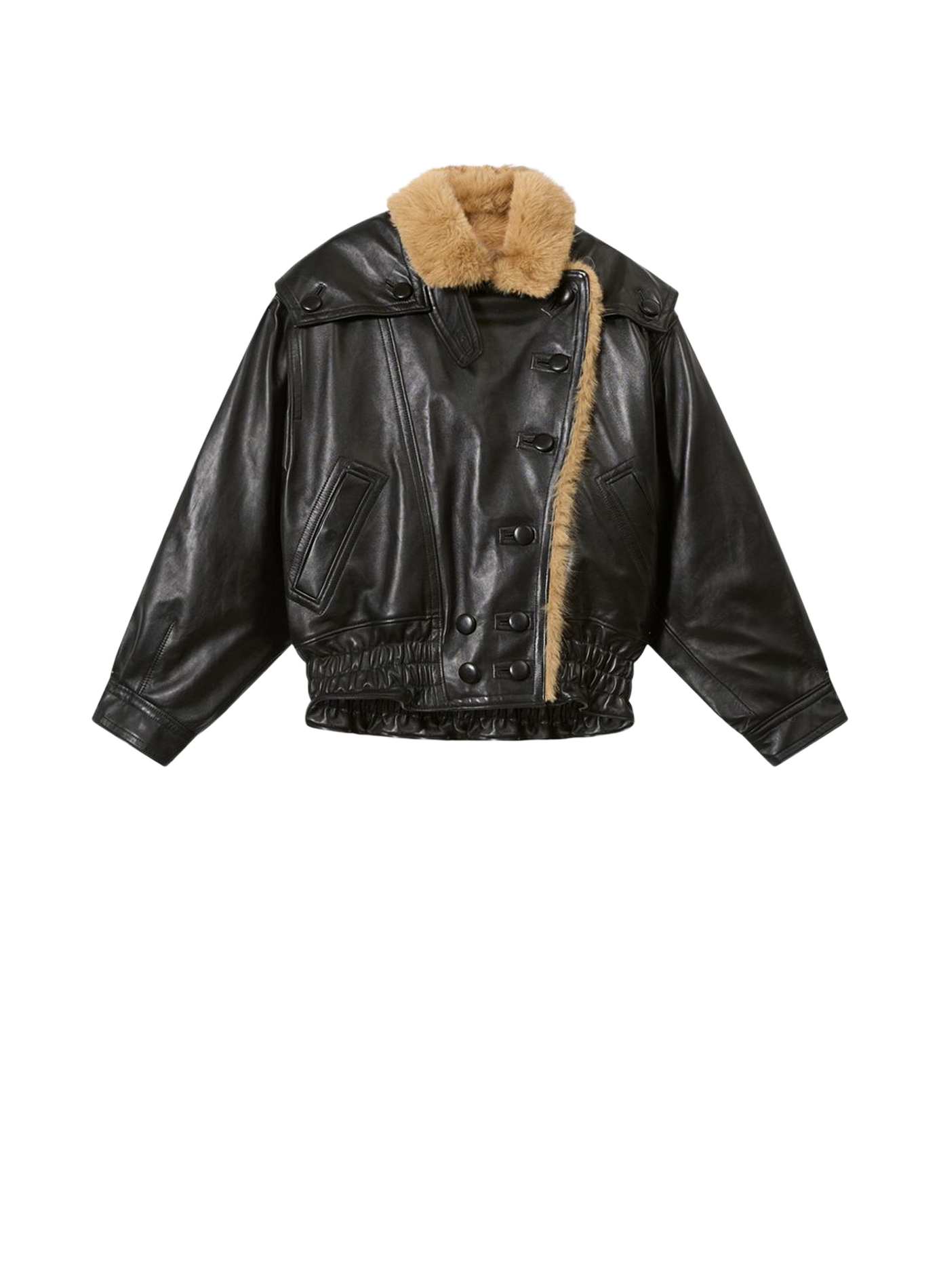 VALINA jacket in glossy leather with a shearling collar ISABEL MARANT Black