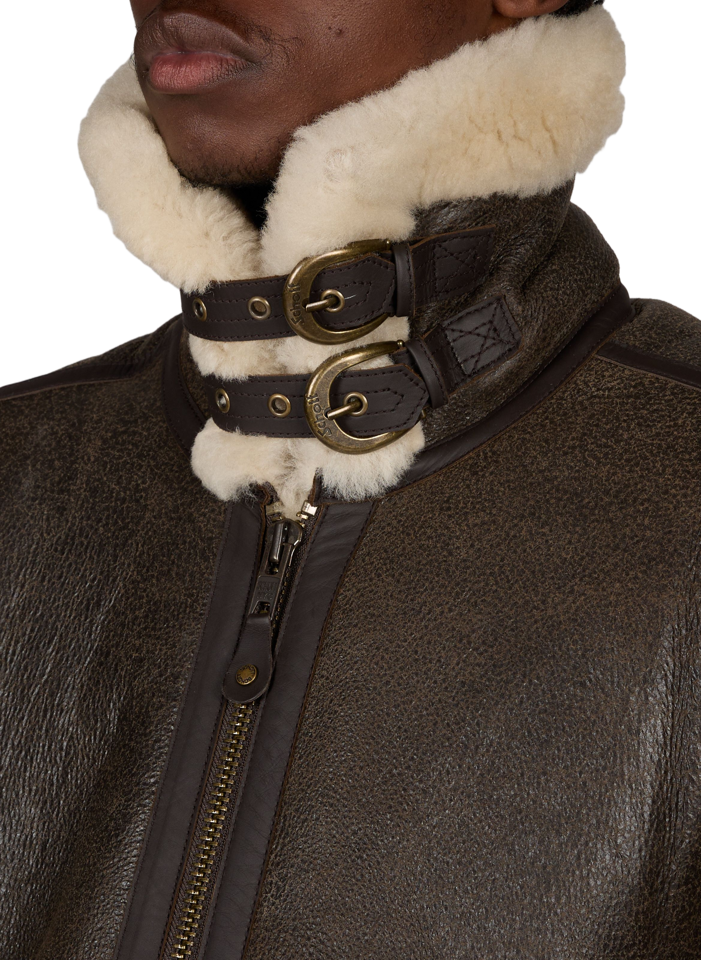 Sheepskin leather bomber jacket SCHOTT Brown