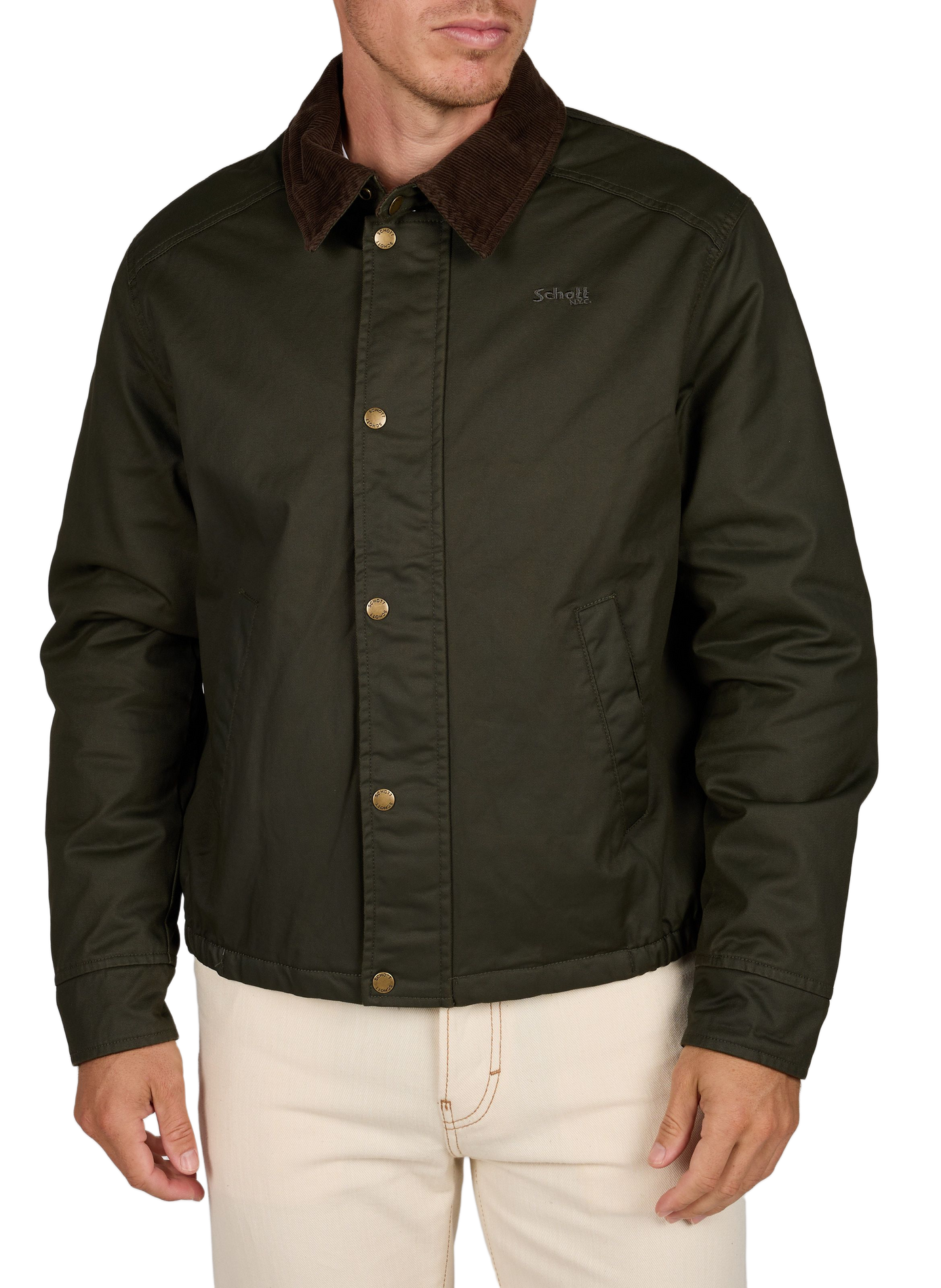 Gerade geschnittene Jacke mit geripptem Kragen aus Baumwolle SCHOTT Braun