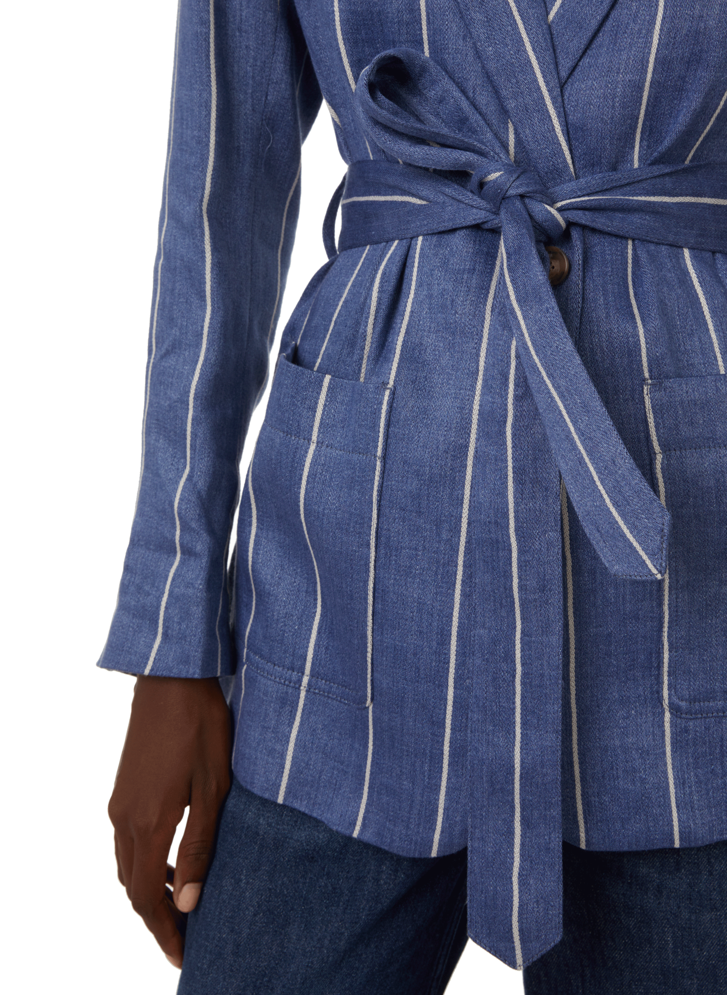 Striped cotton and linen jacket POLO RALPH LAUREN Blue