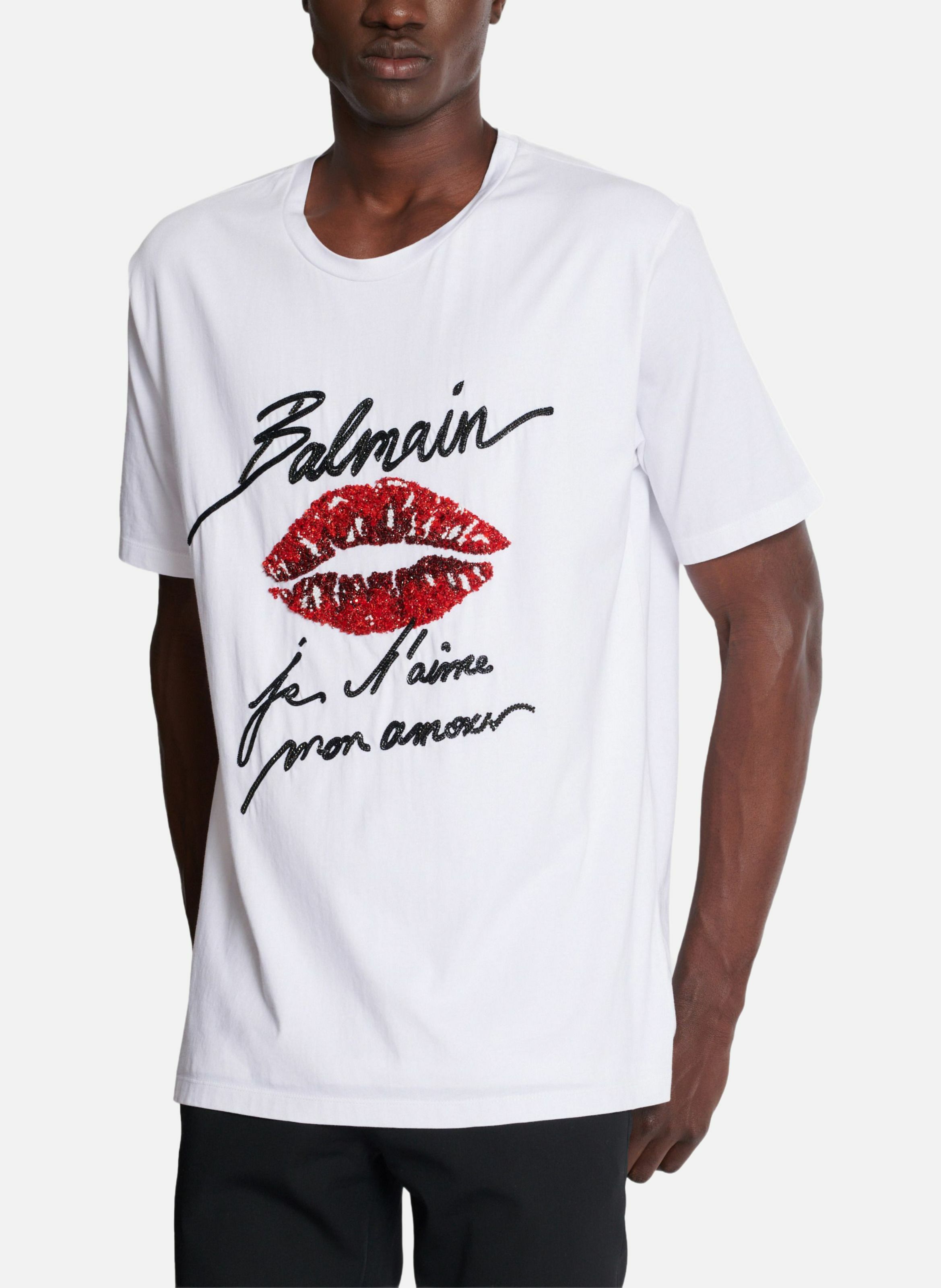 T-shirt brodé balmain « lettre d'amour » et lips BALMAIN Blanc