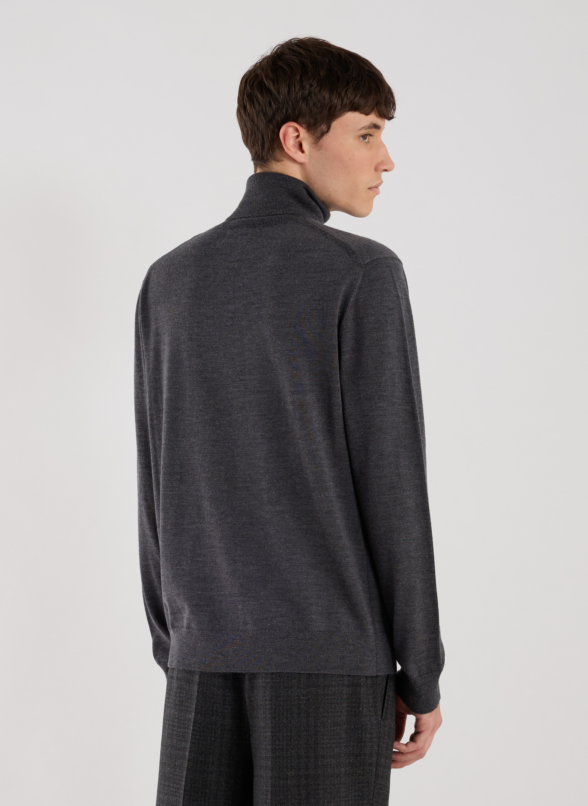 Pull col roulé en laine mérinos Gris