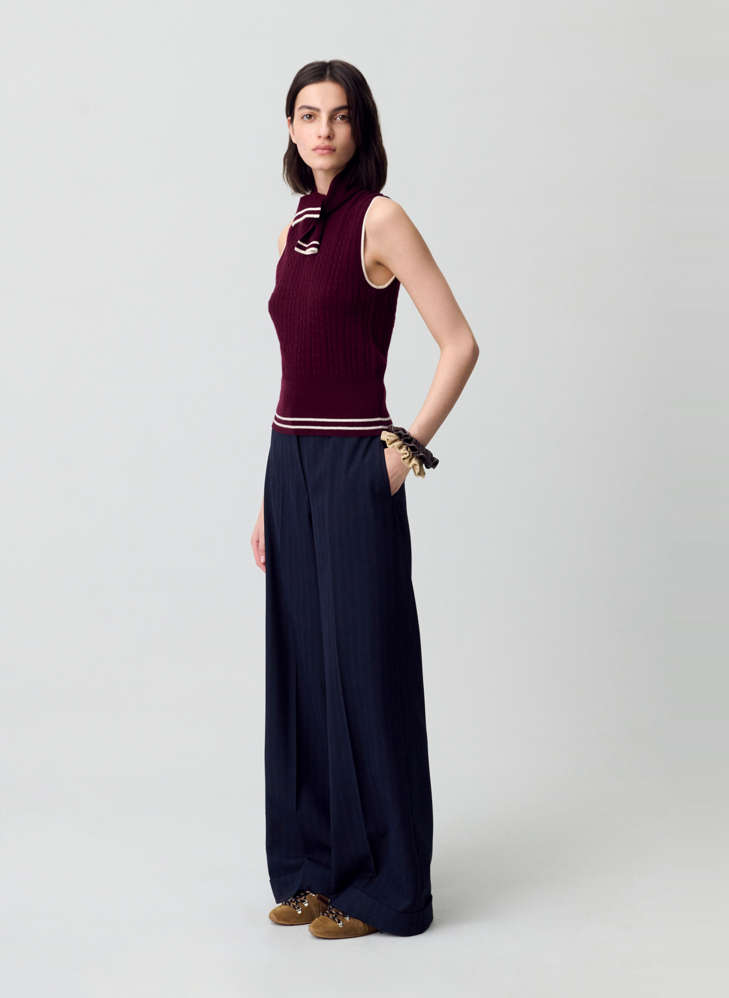 Pull col foulard en maille sans manches madame CLAUDIE PIERLOT Rouge