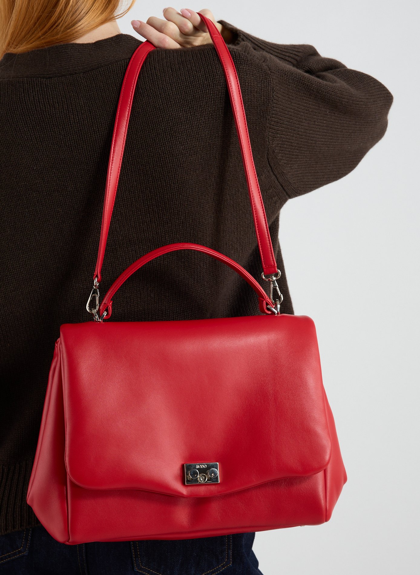Plain leather handbag RODO Red