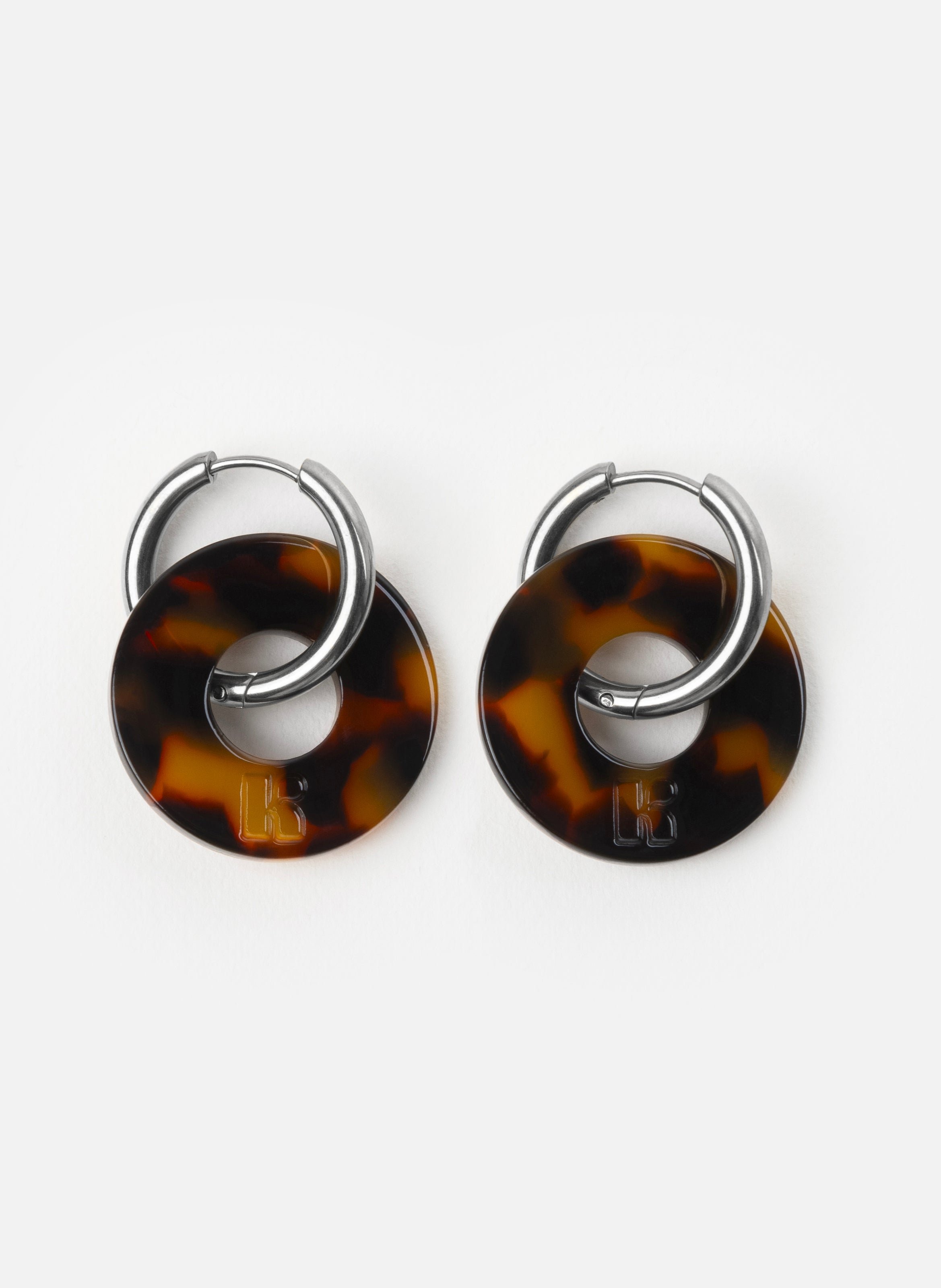 KURAGE GINZA Boucles d'oreilles donuts avec anneaux en acier inoxydable argenté Marron