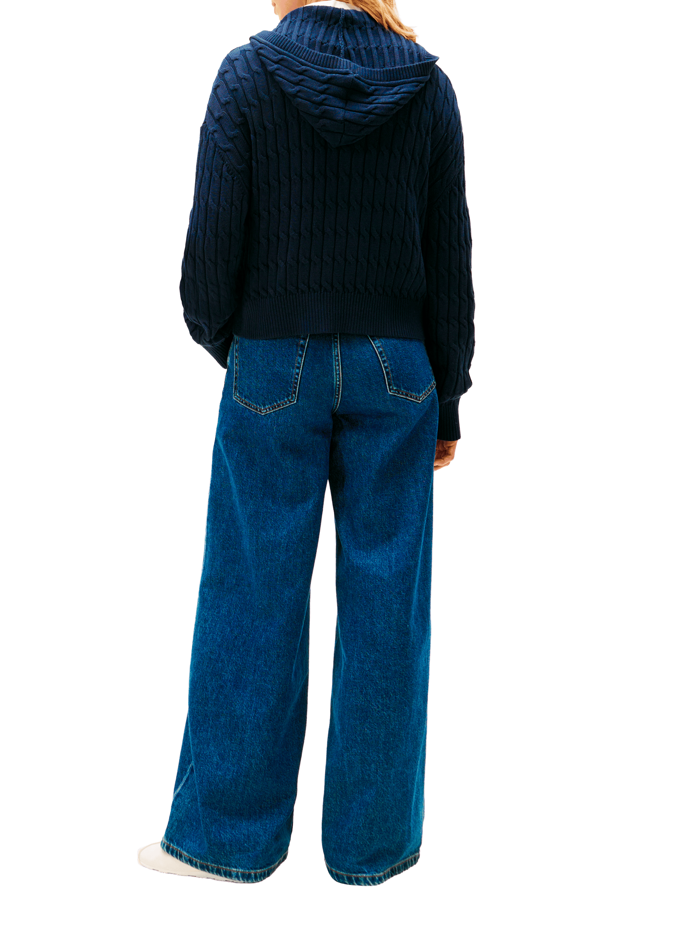 Gilet droit zippé à capuche en maille de coton TOMMY HILFIGER Bleu