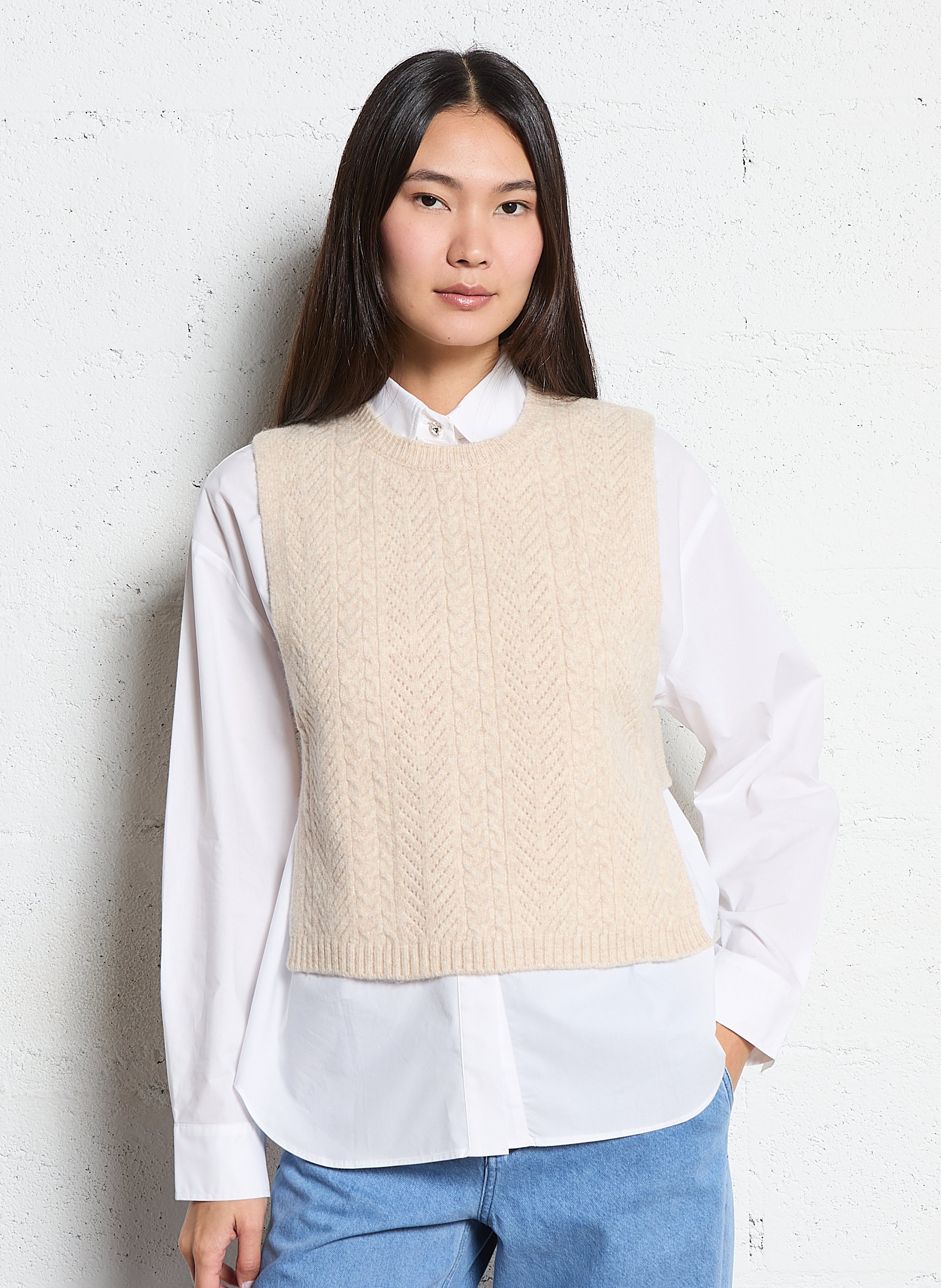 Pull droit col rond IKKS Beige