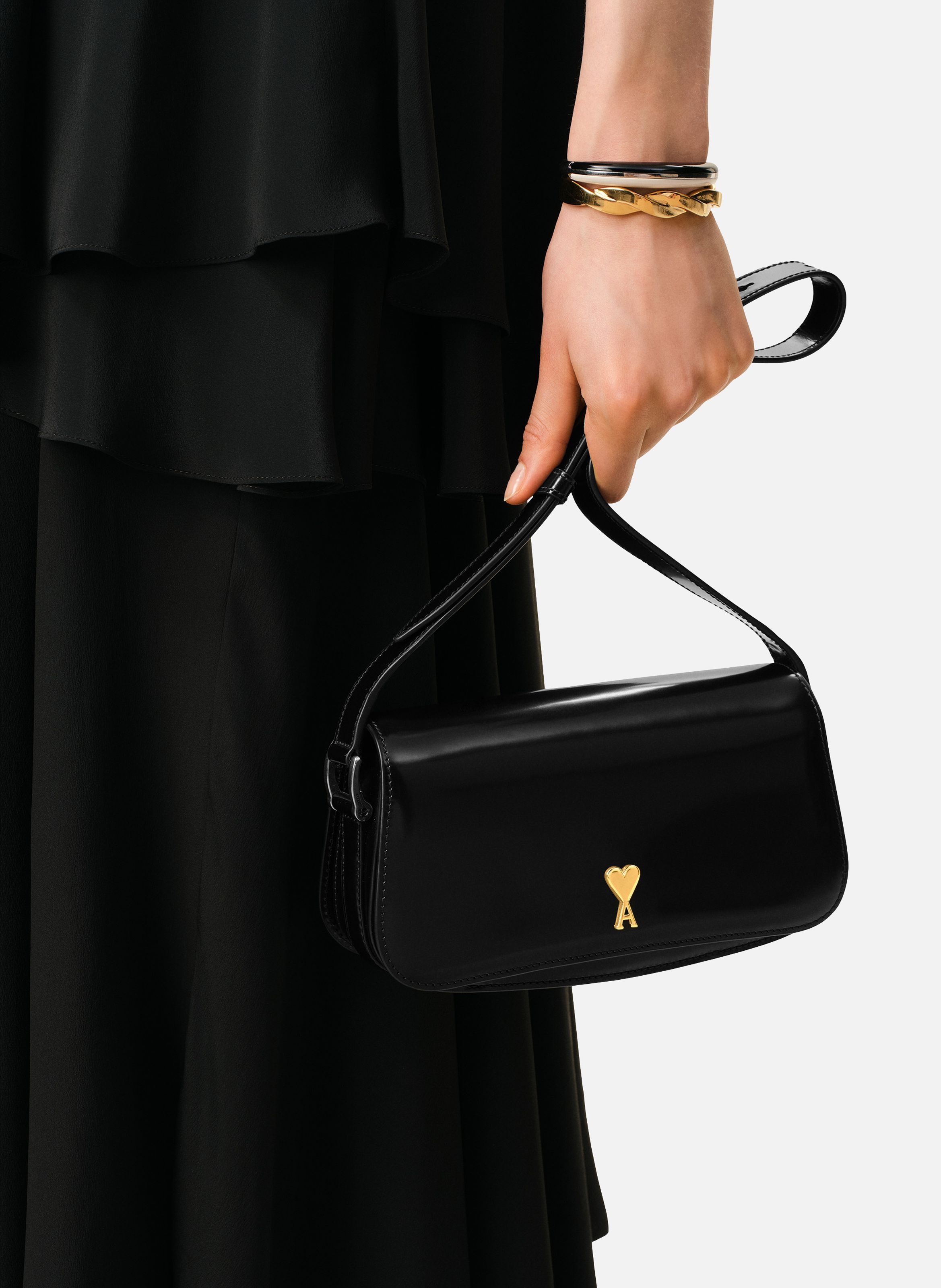 Sac porte epaule paris paris unisexe en cuir de veau AMI PARIS Noir