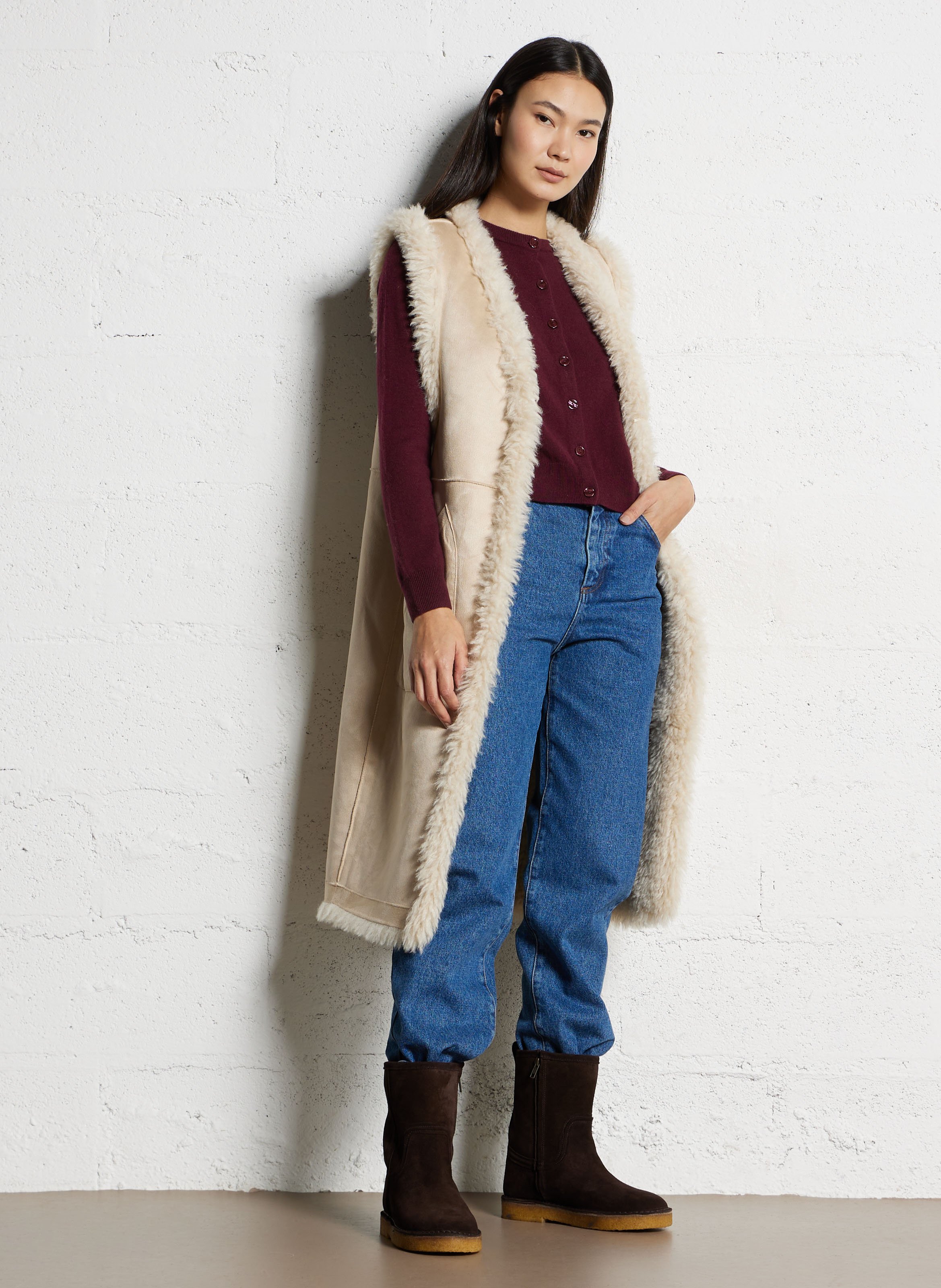 Bottes fourrées en cuir velours texas SOEUR Marron