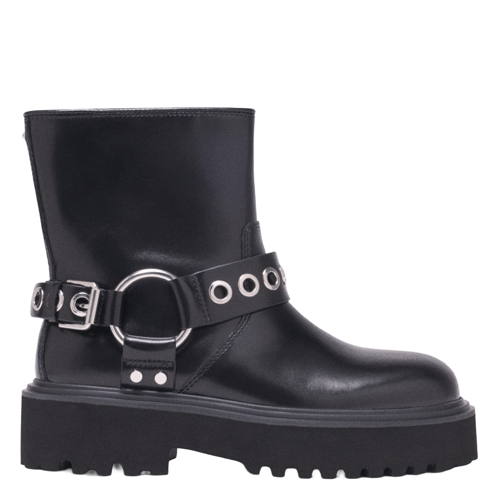 Bottines biker à boucles en cuir MAJE Noir