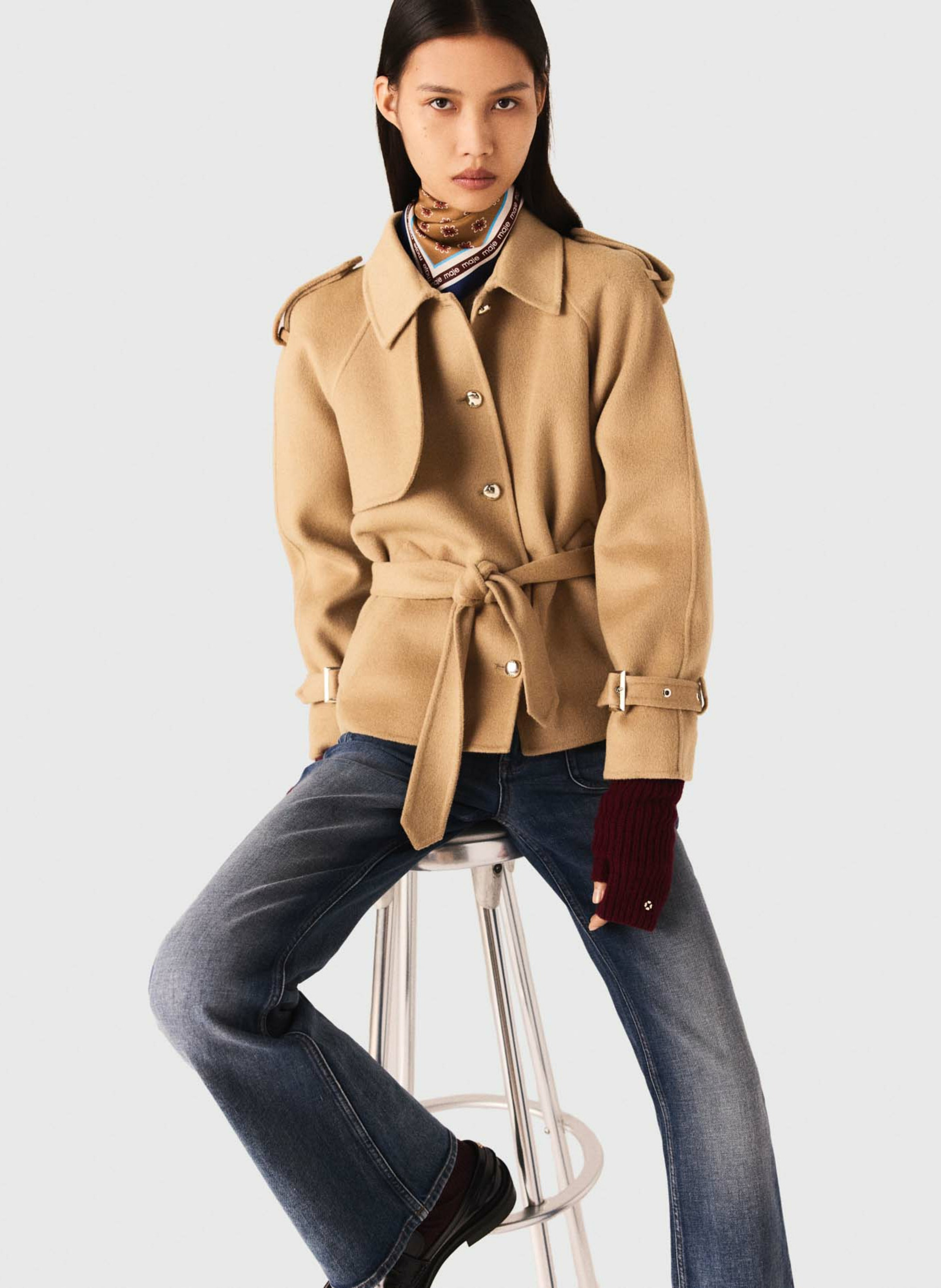 Trench col classique en laine mélangée MAJE Beige