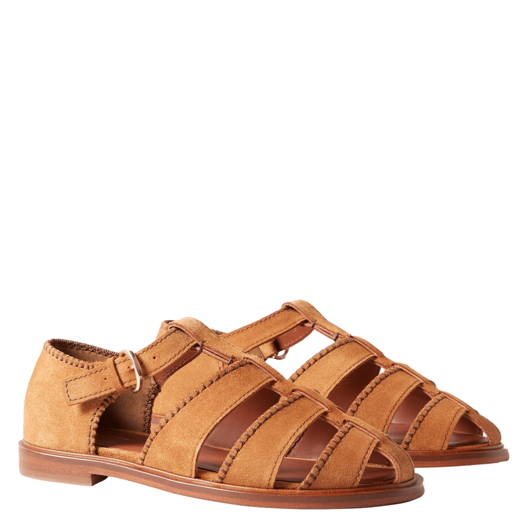 Sandales plates à découpes en cuir velours CLAUDIE PIERLOT Beige