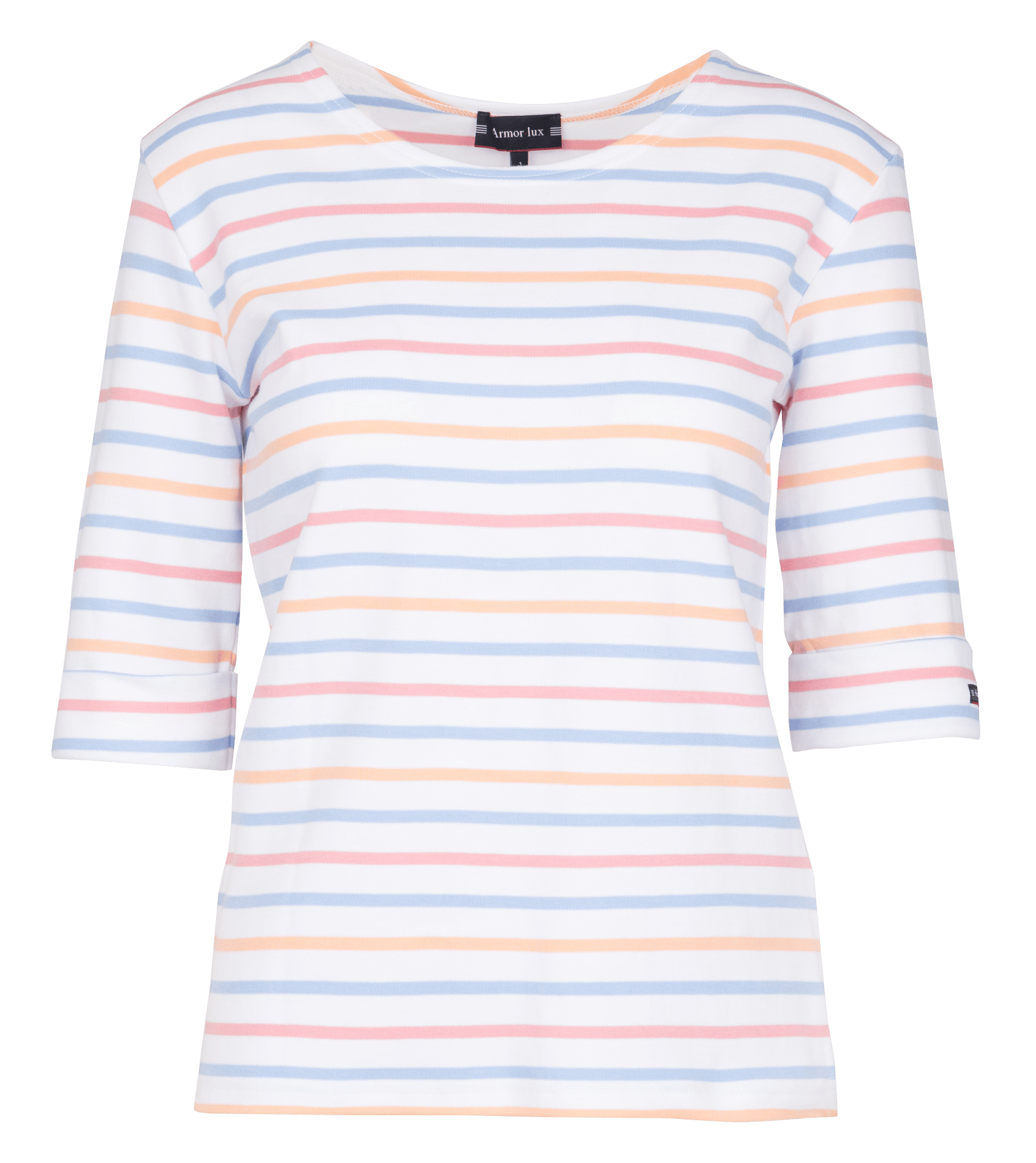 Tee-shirt col rond à rayures en coton ARMOR-LUX Blanc