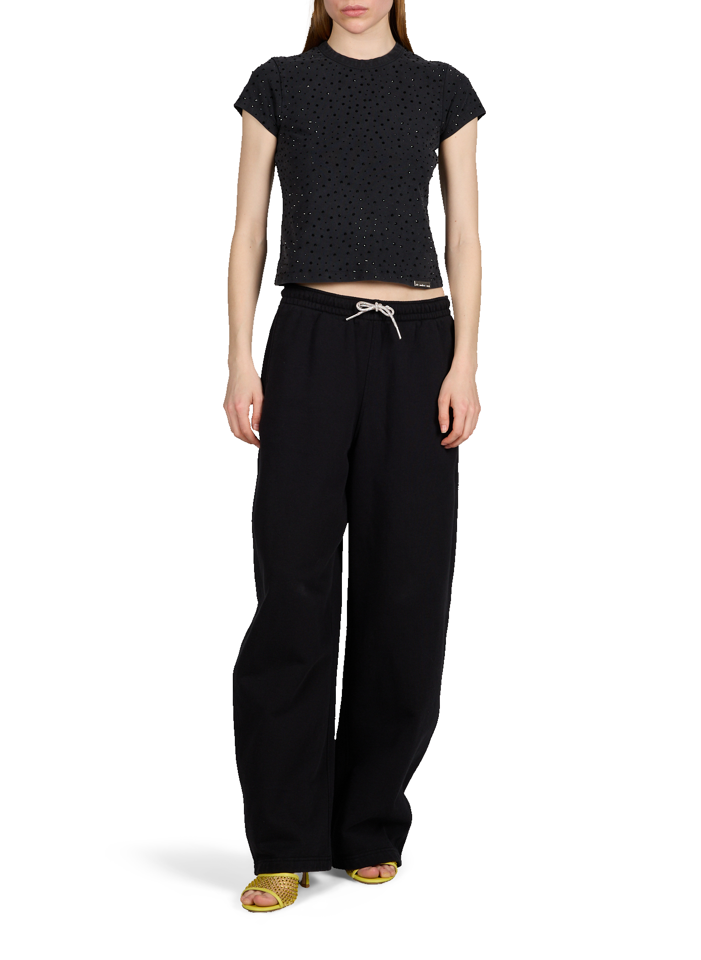 T-shirt with rhinestones in blended cotton ALEXANDER WANG Black