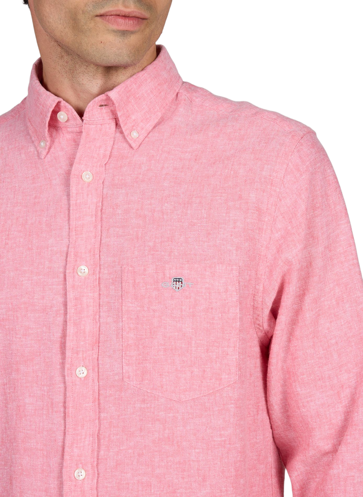 Chemise col américain en lin et coton GANT Rose