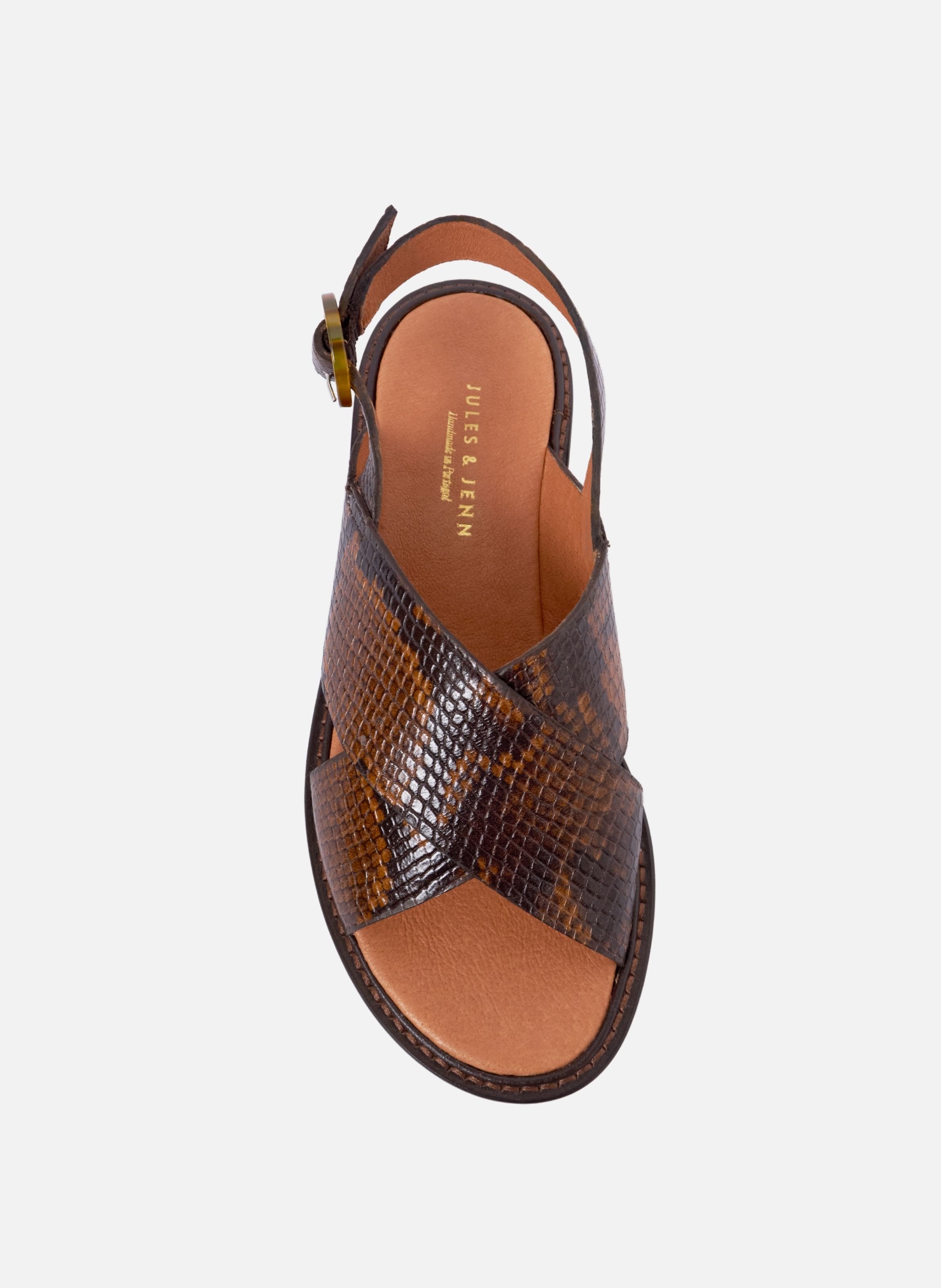 Sandales plates boucle écaille cuir imprimé JULES & JENN Marron
