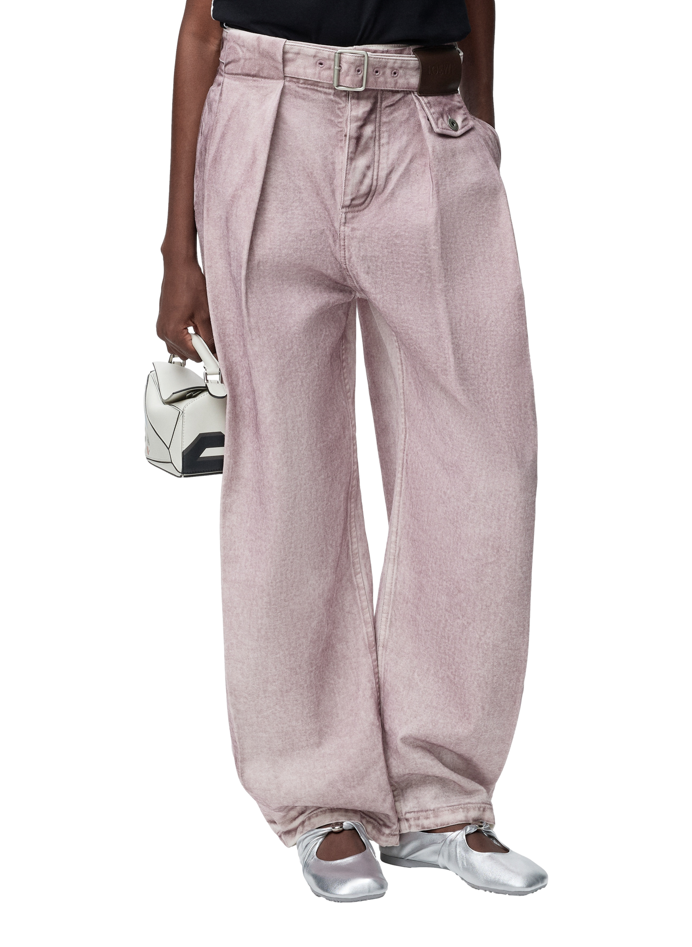 Wide-leg jeans with cotton denim belt LOEWE Pink